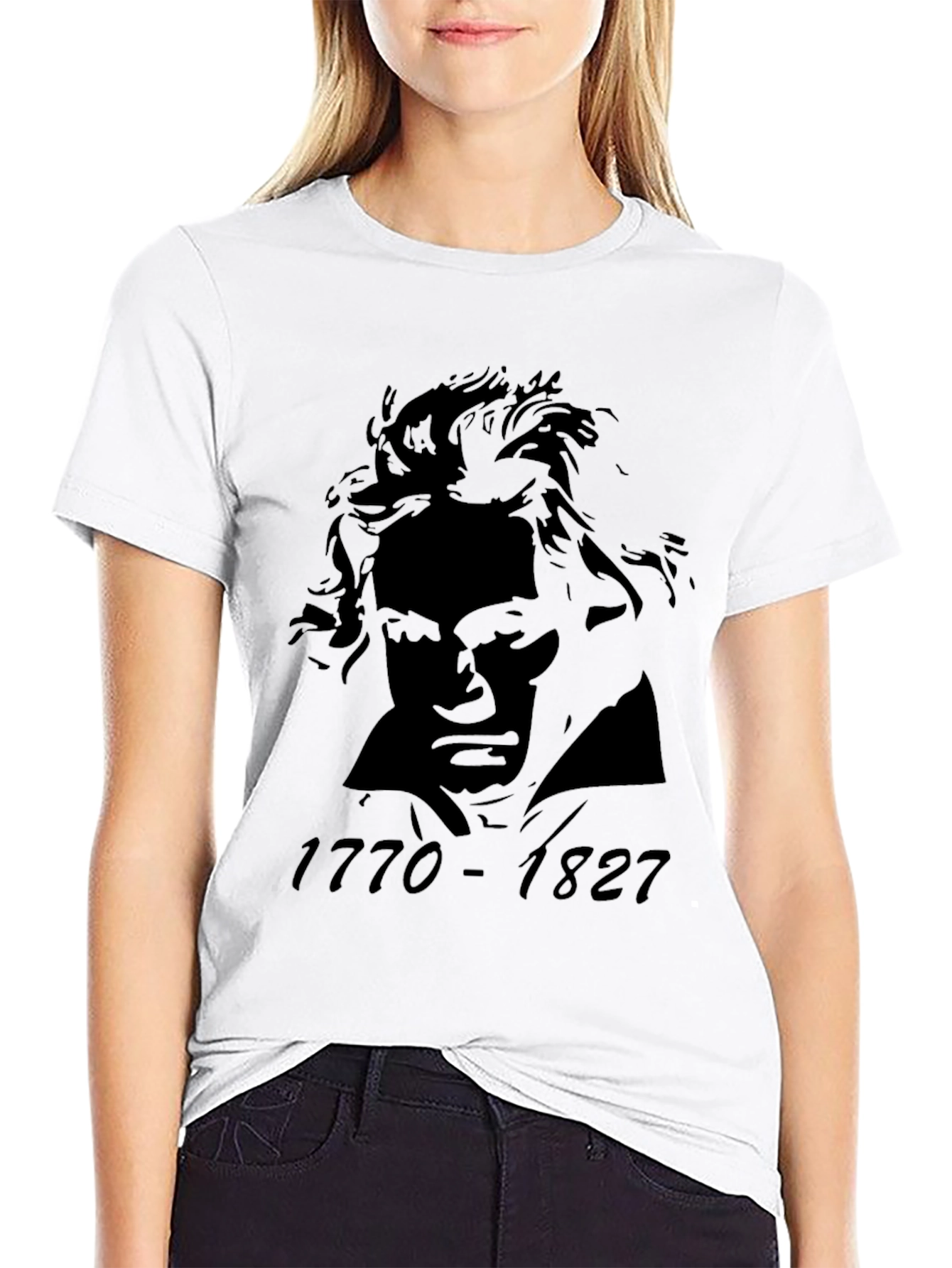 Black Beethoven Portrait Graphic Tee - Black Cotton Blend T-Shirt view 9