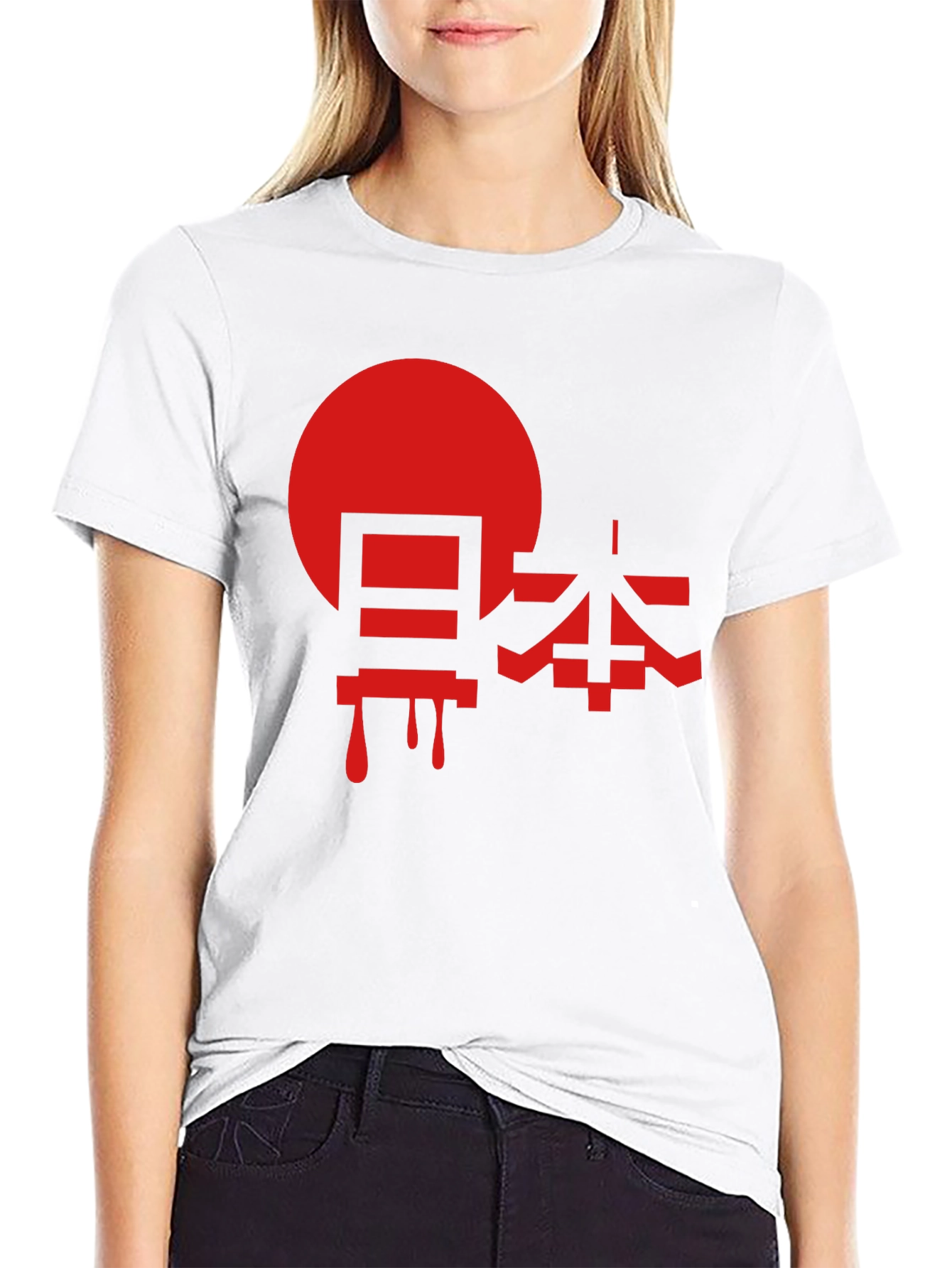 Black Japanese Flag Kanji Graphic Black T-Shirt view 9