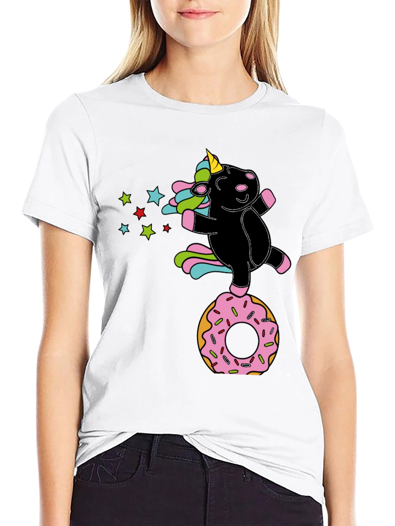 Black Unicorn Donut Black T-Shirt Fun Design view 9