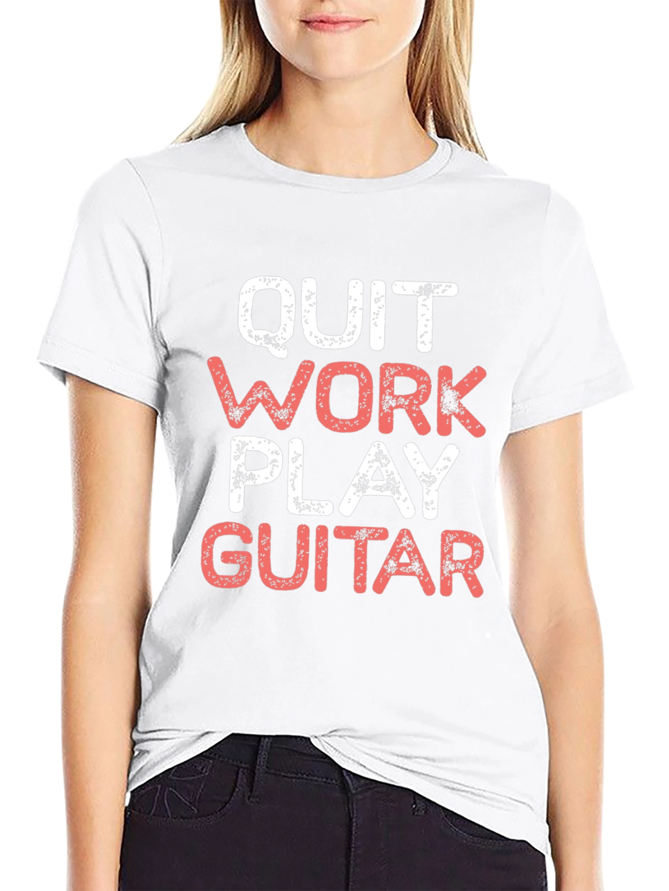 Black Quit Work Play Guitar Graphic Tee view 9