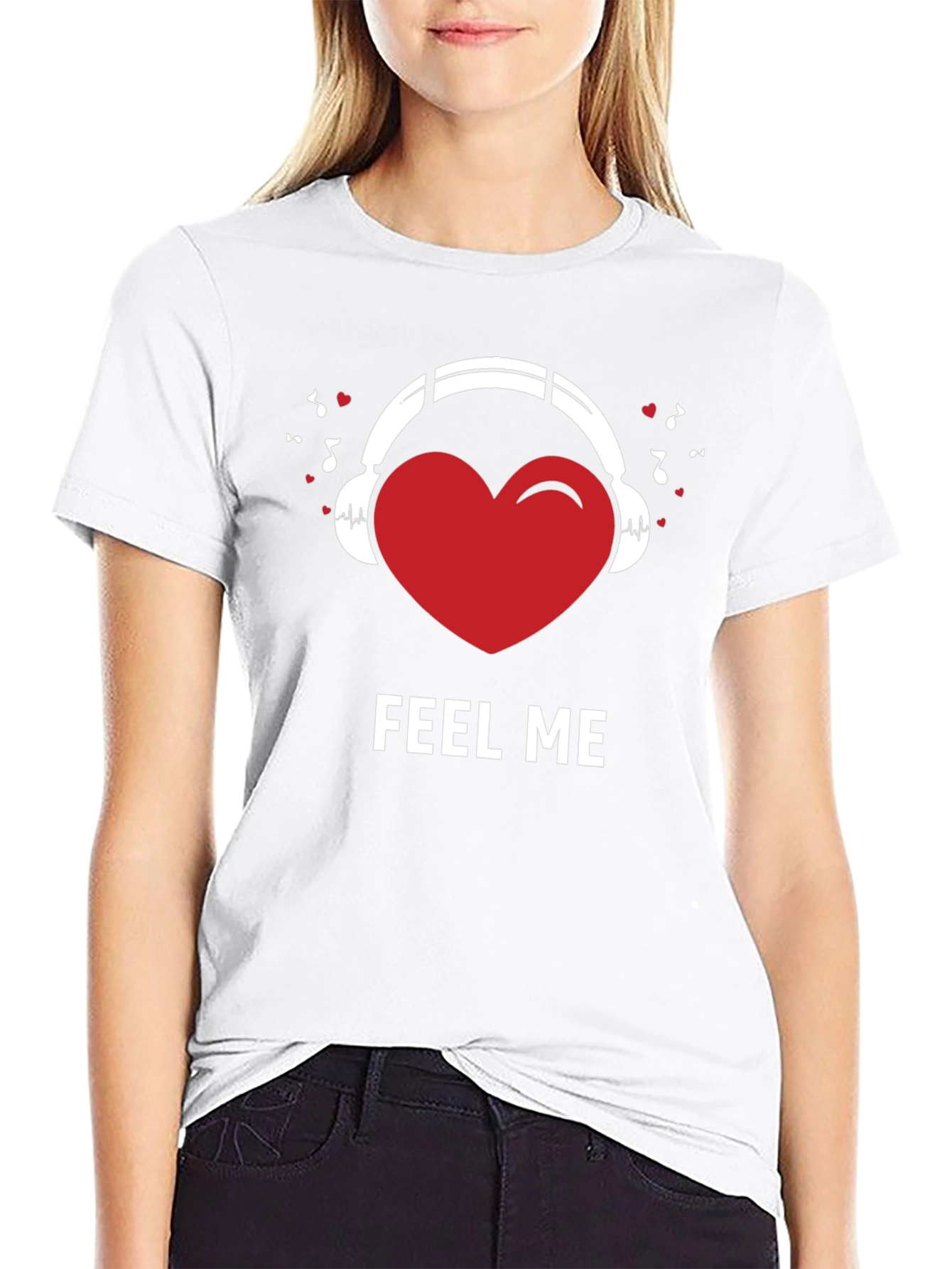 Black Feel Me Heart Headphones Graphic Tee view 9