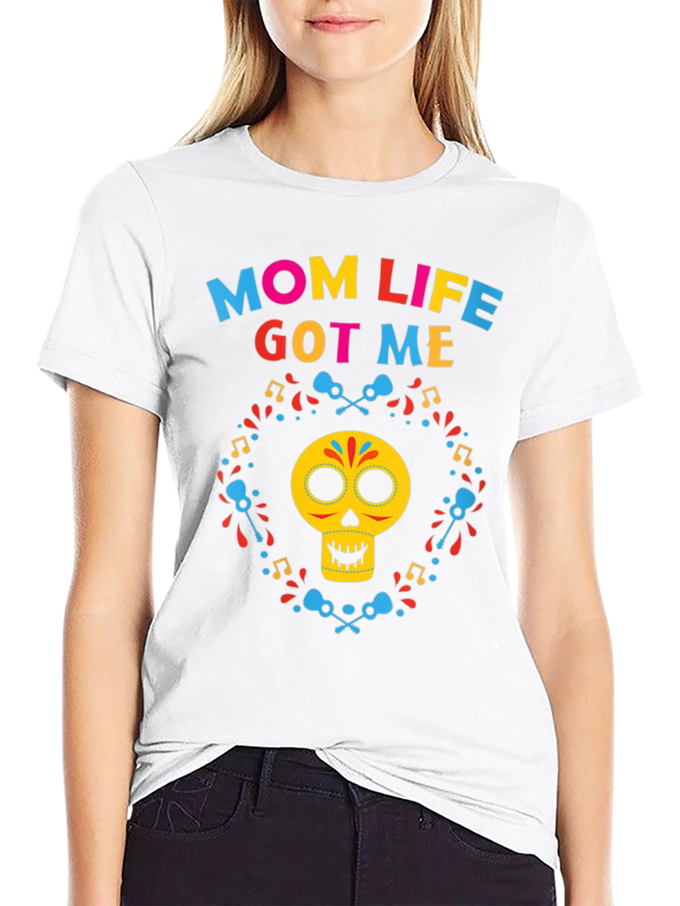 Black Mom Life Got Me Day of the Dead T-Shirt view 9