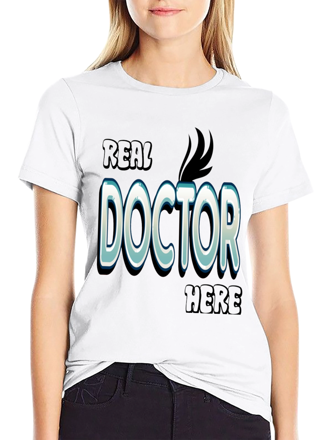 Black Real Doctor Here Black Cotton Graphic T-Shirt view 9