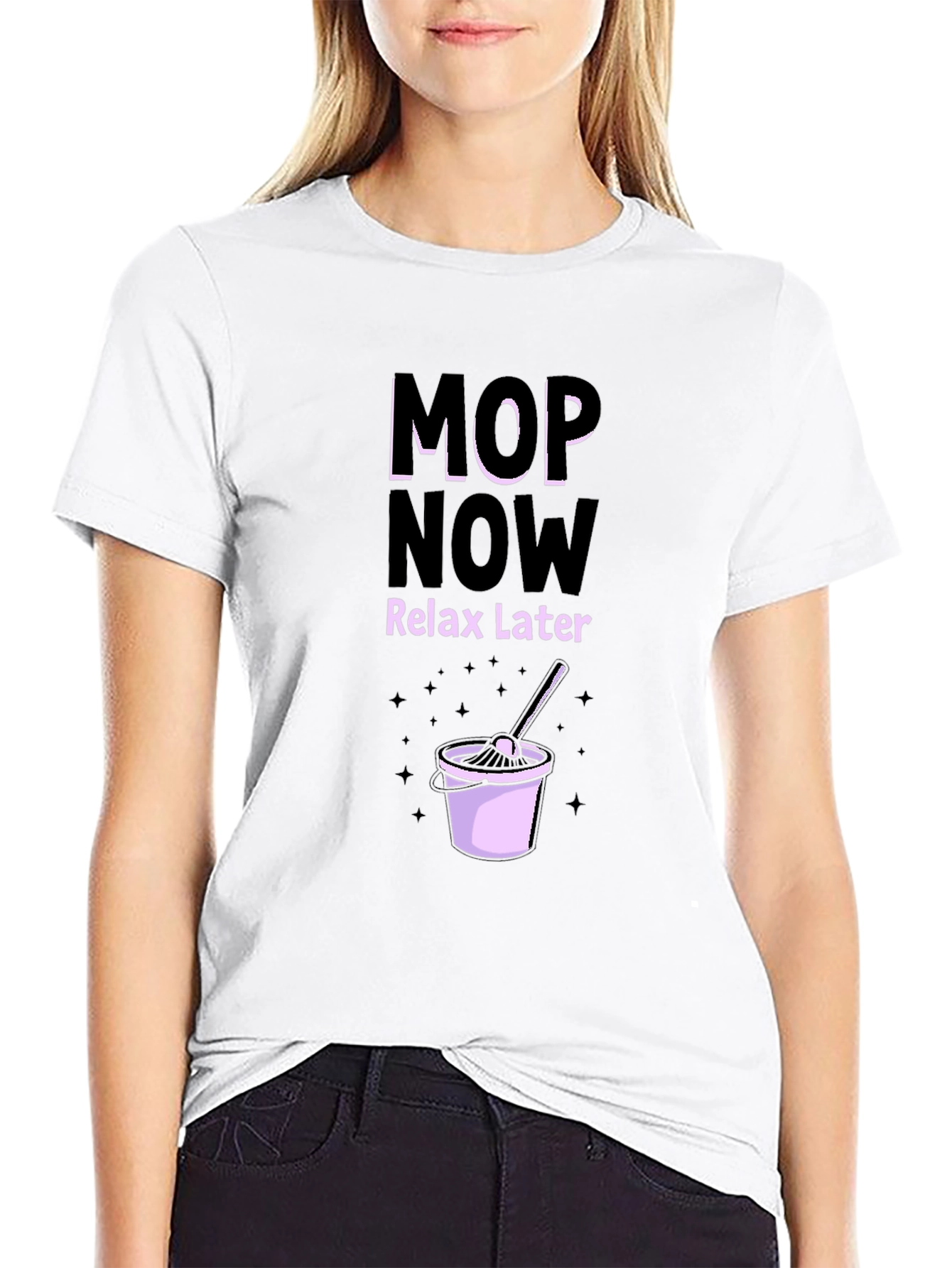 Black Mop Now Relax Later Graphic Tee - Funny Cleaning Shirt view 9