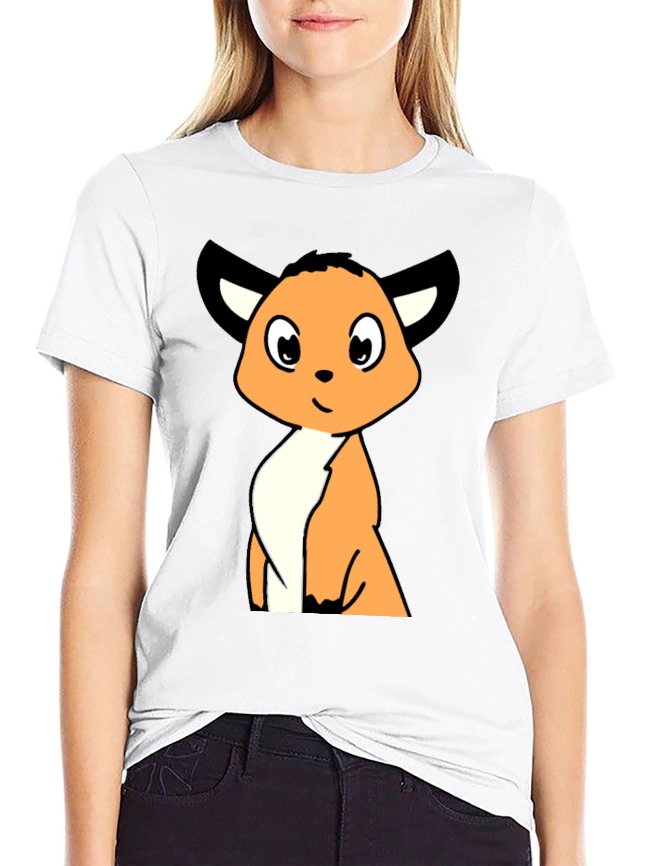 Black Cartoon Fox Graphic Tee - Black Casual T-Shirt view 9