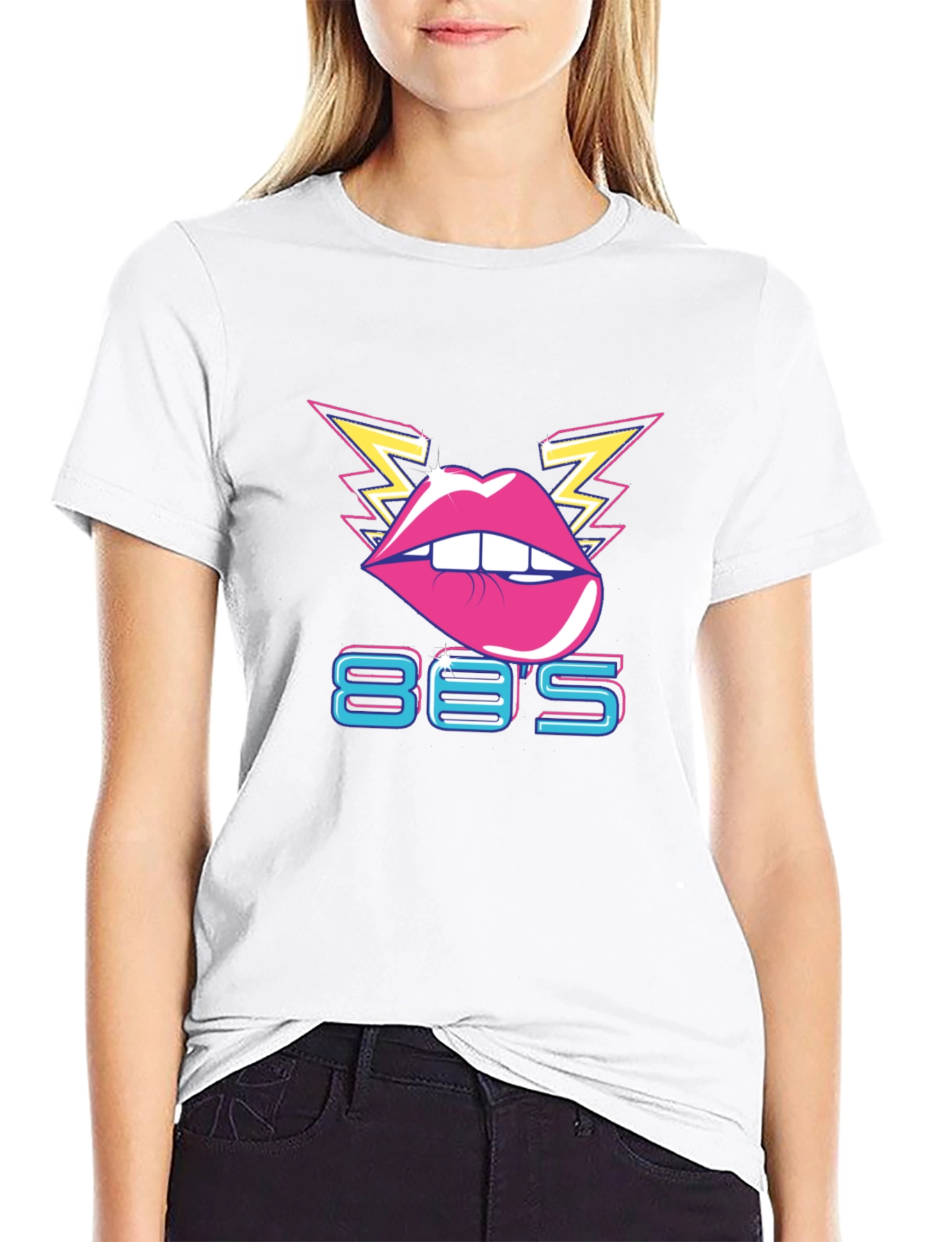 Black Retro 80's Lips Graphic T-Shirt view 9