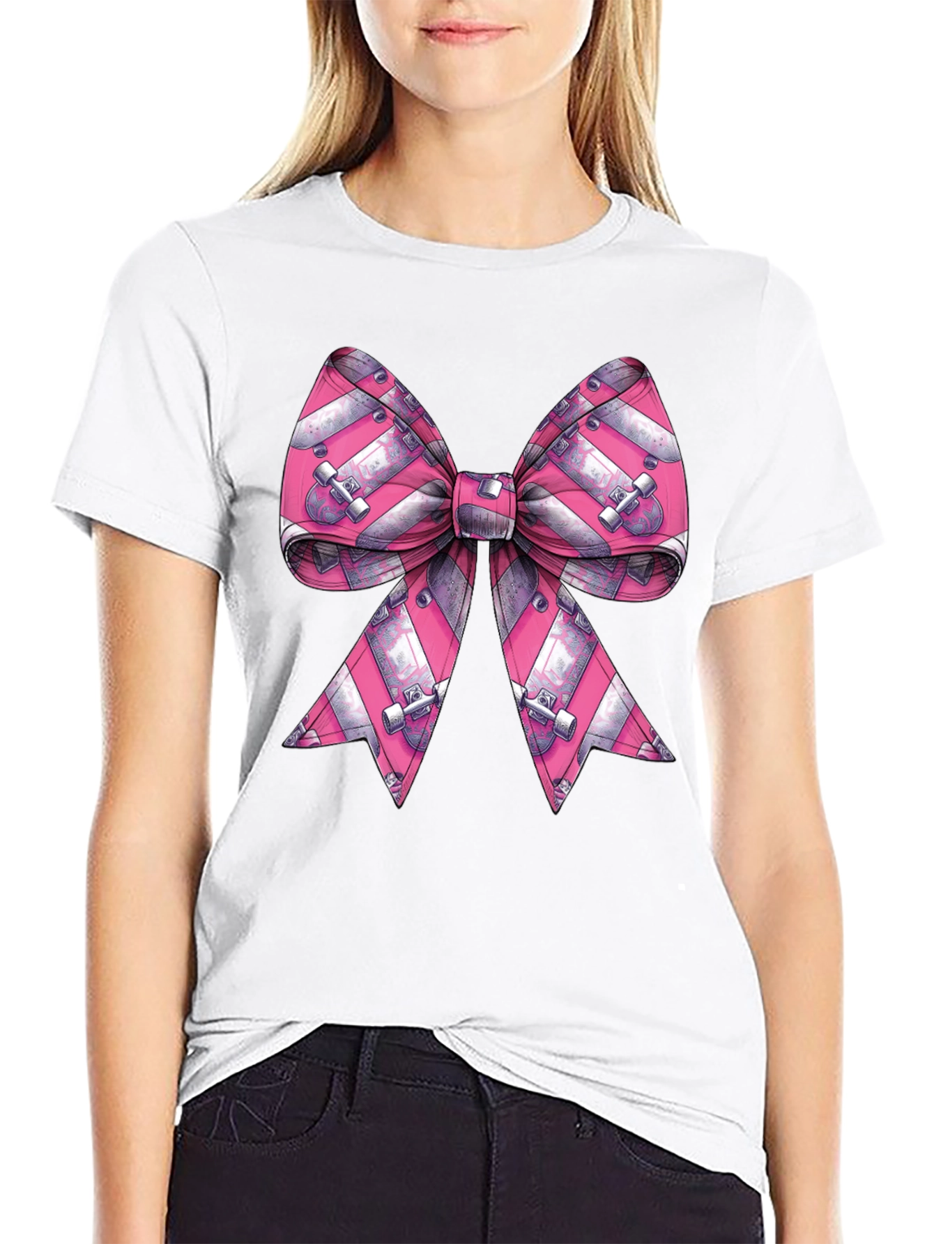 Black Skateboard Bow Graphic Tee - Black Cotton Blend view 9