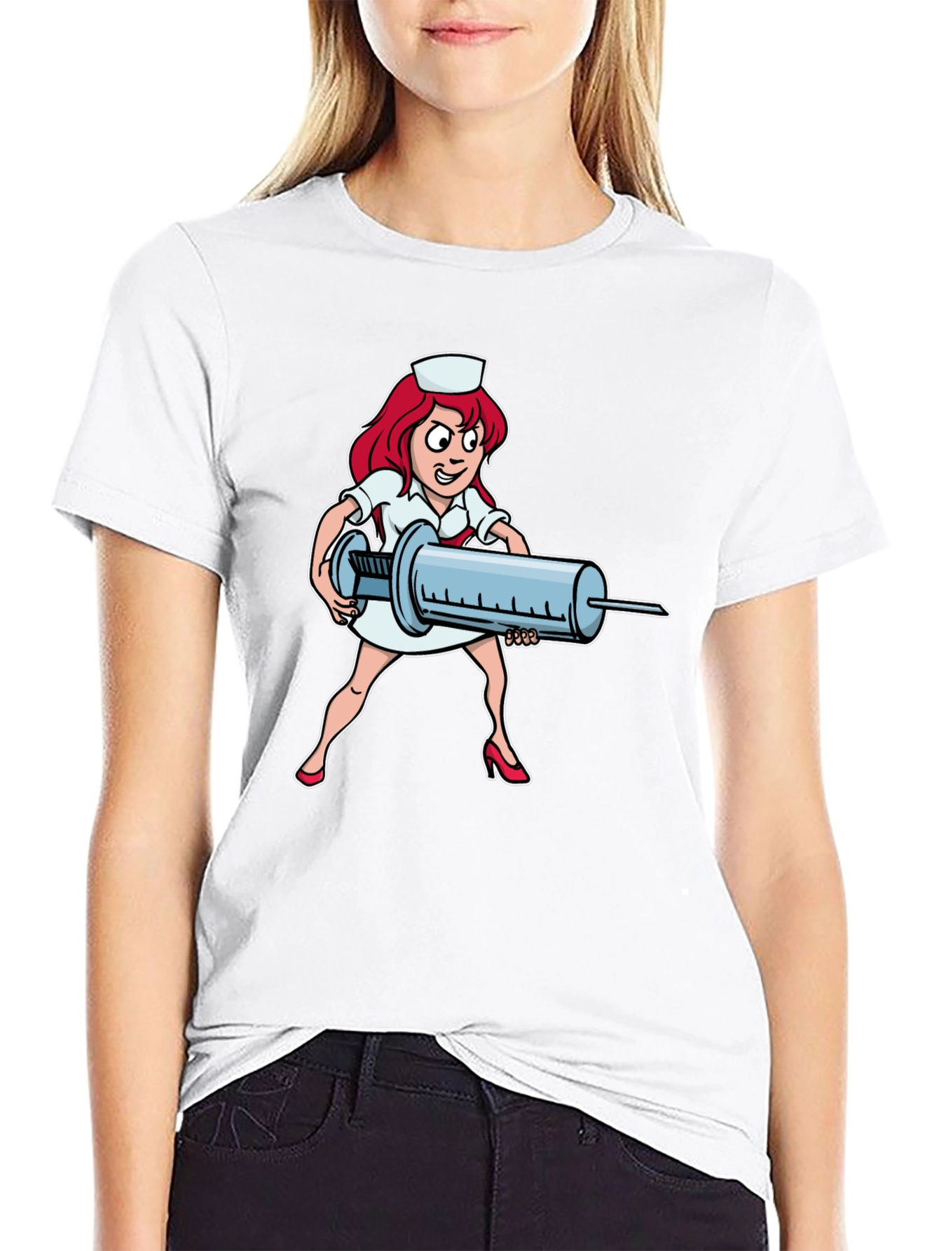 Black Cartoon Nurse Graphic T-Shirt view 9