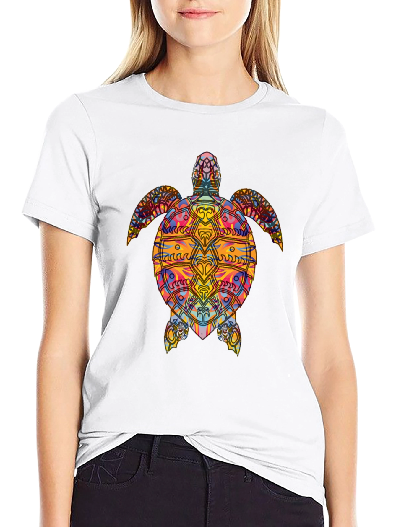 Black Colorful Turtle Graphic Black T-Shirt view 9