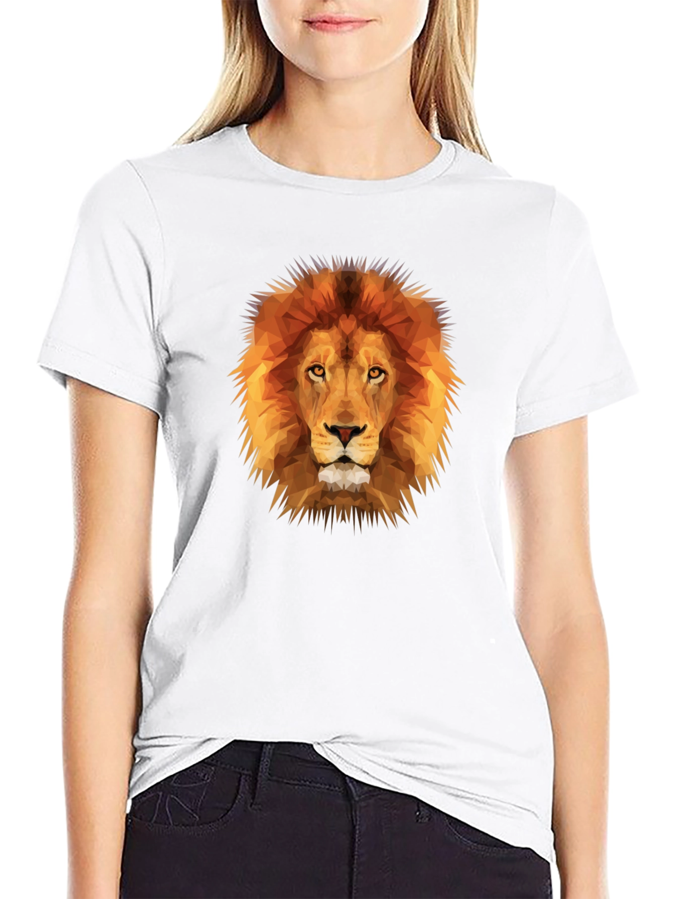 Black Geometric Lion Head Graphic Tee view 9