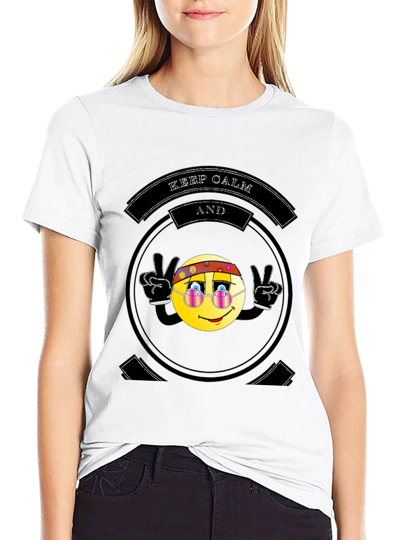 Black Keep Calm Hippie Emoji Black T-Shirt view 9