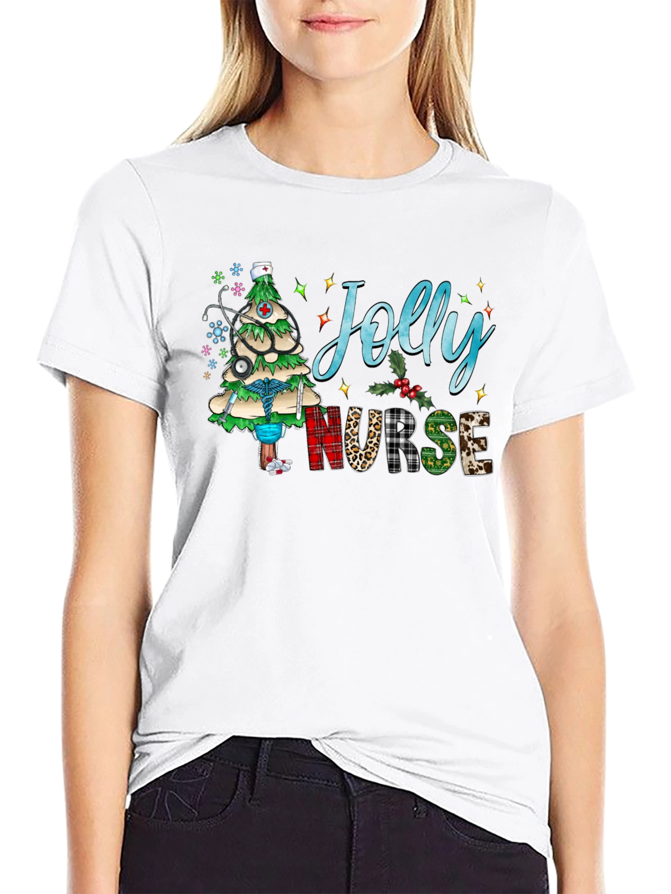 Black Jolly Nurse Holiday T-Shirt view 9