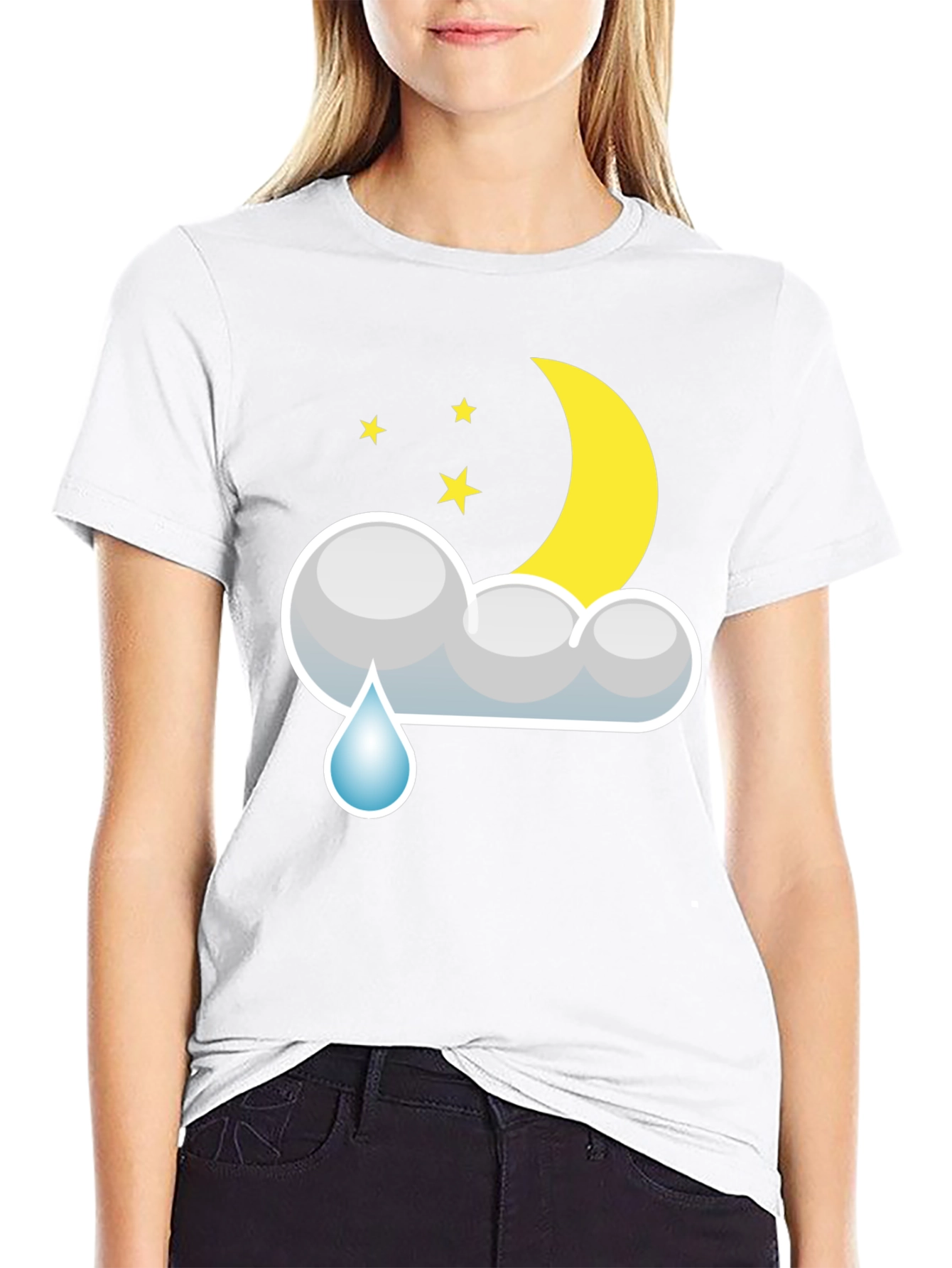 Black Cloud Rain Moon Star T-Shirt - Black view 9