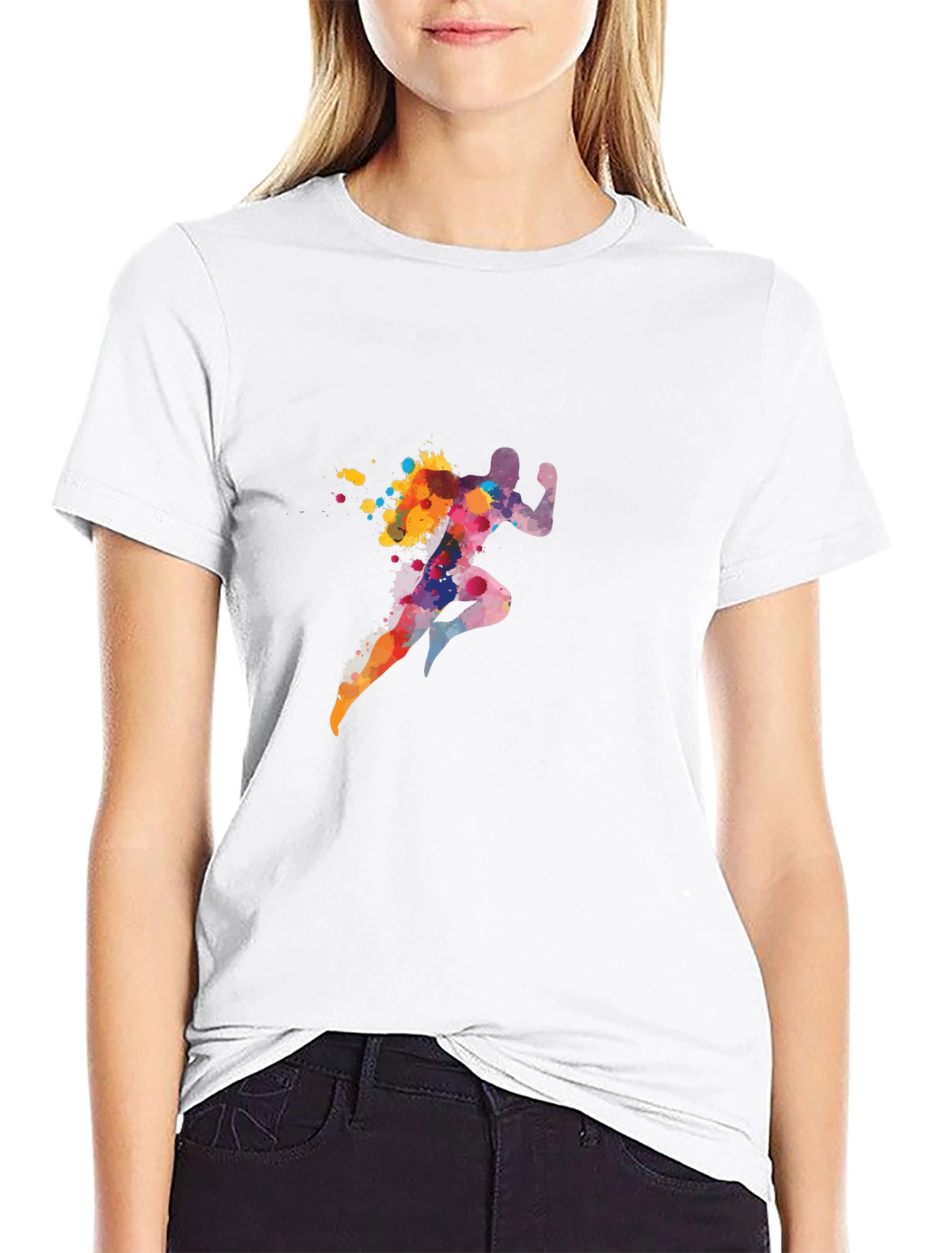 Black Men's Black T-Shirt with Colorful Running Man Graphic view 9