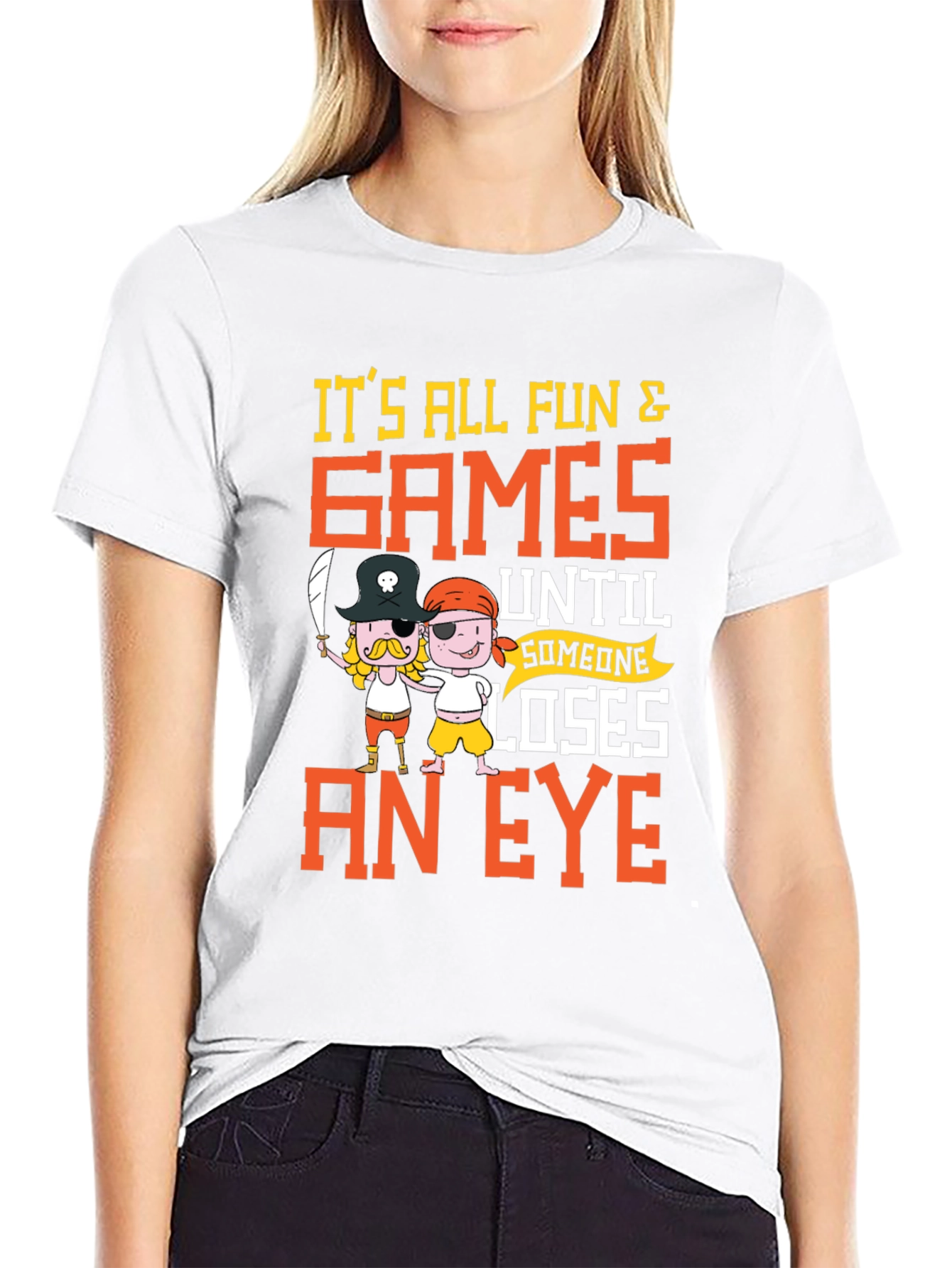 Black It's All Fun & Games T-Shirt Pirate Cartoon view 9