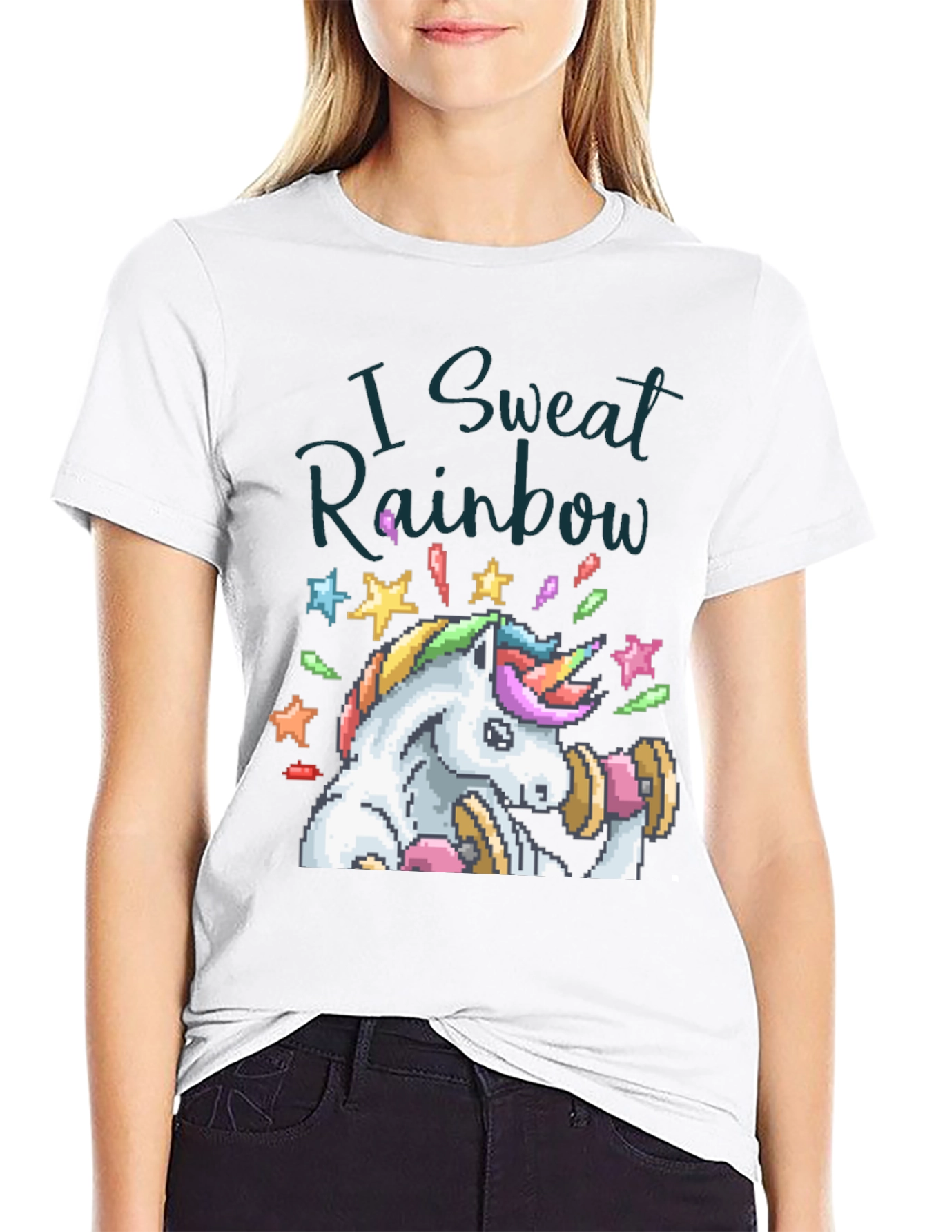 Black I Sweat Rainbow Unicorn Graphic Tee view 9