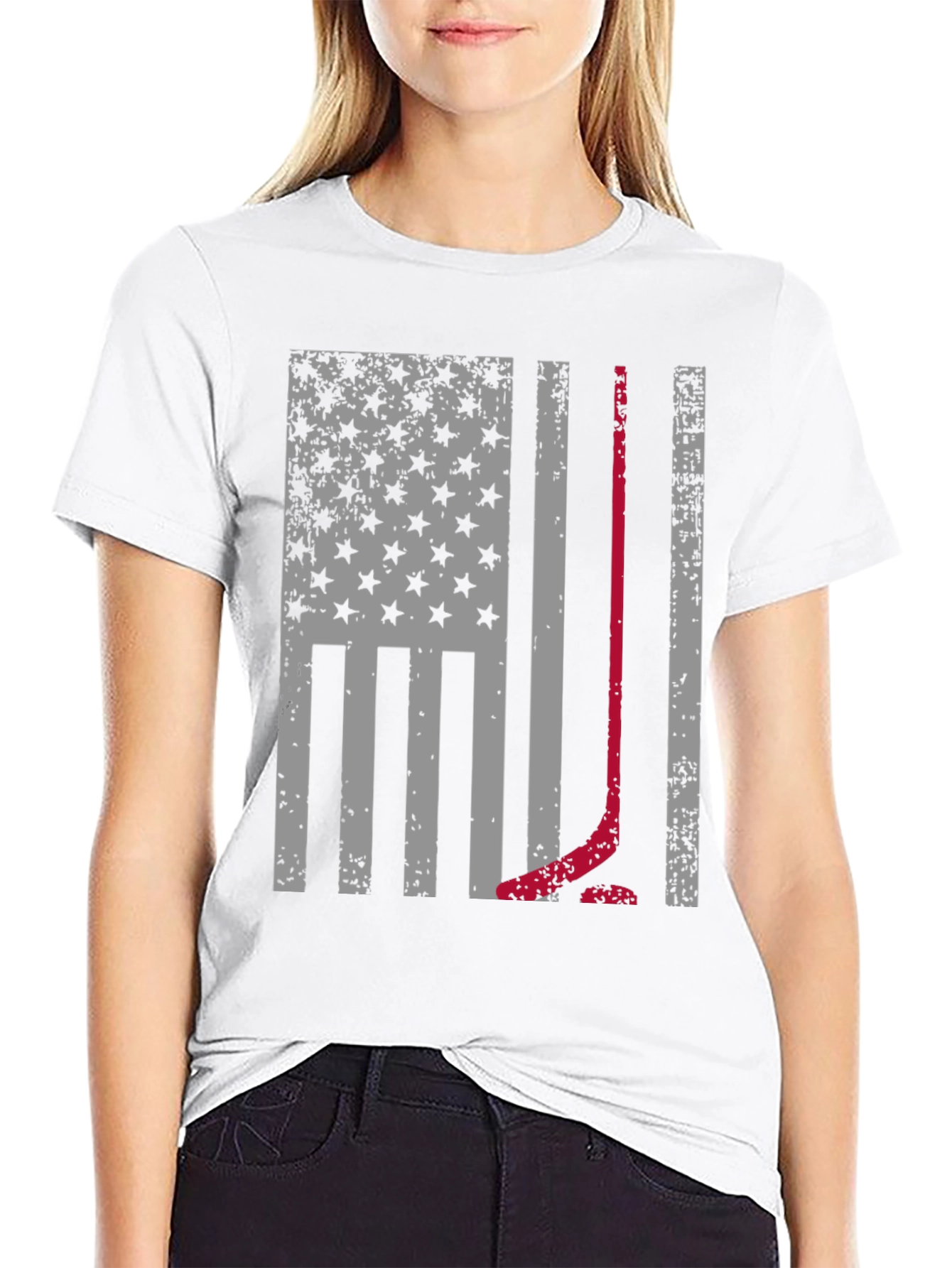Black Hockey American Flag T-Shirt view 9