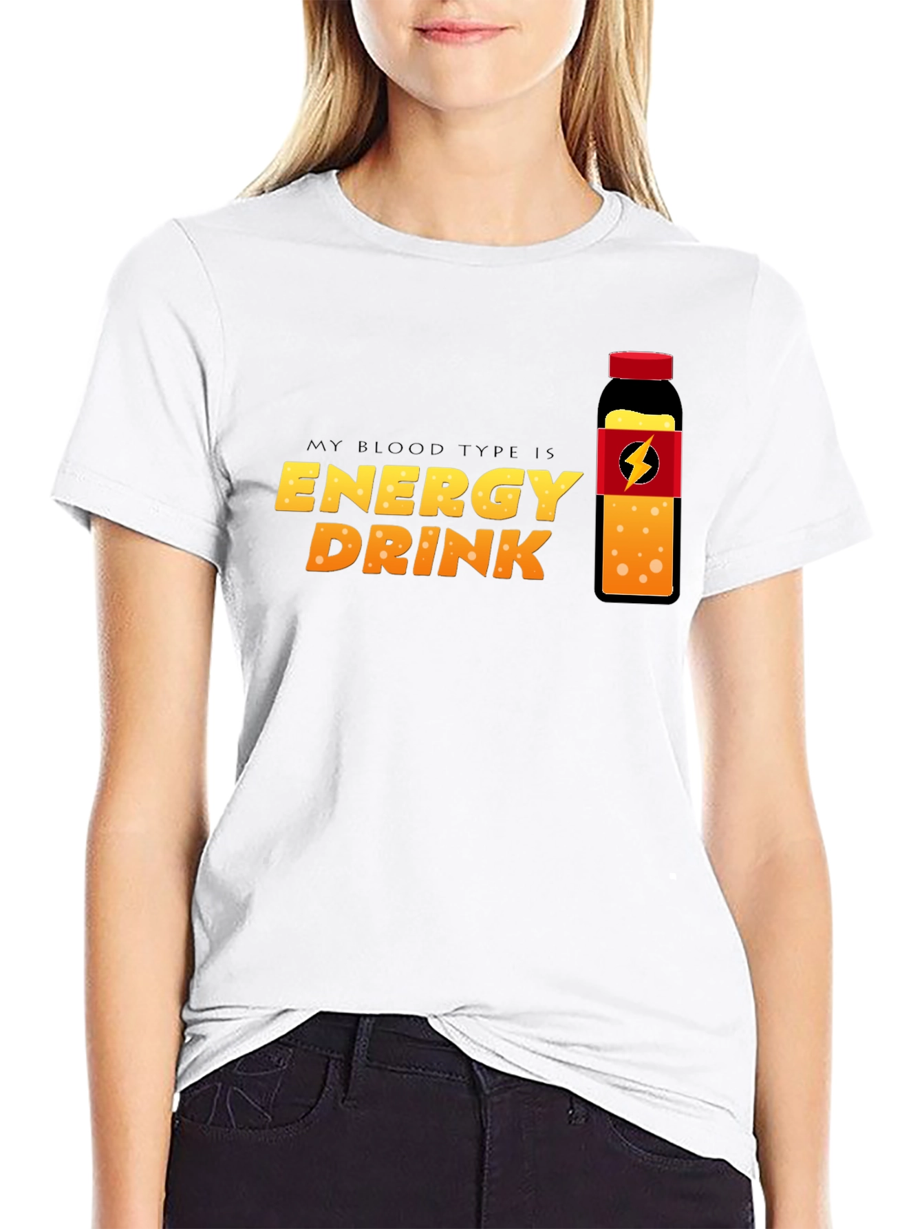 Black Energy Drink Blood Type T-Shirt - Black Crew Neck Tee view 9