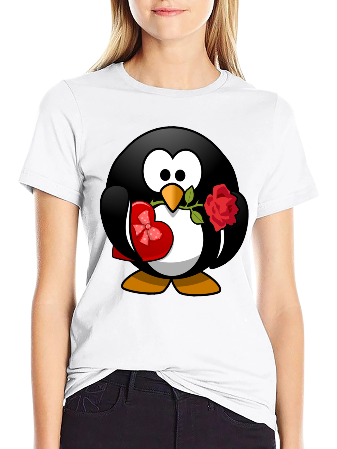 Black Penguin Love T-Shirt - Valentine's Day Gift view 9