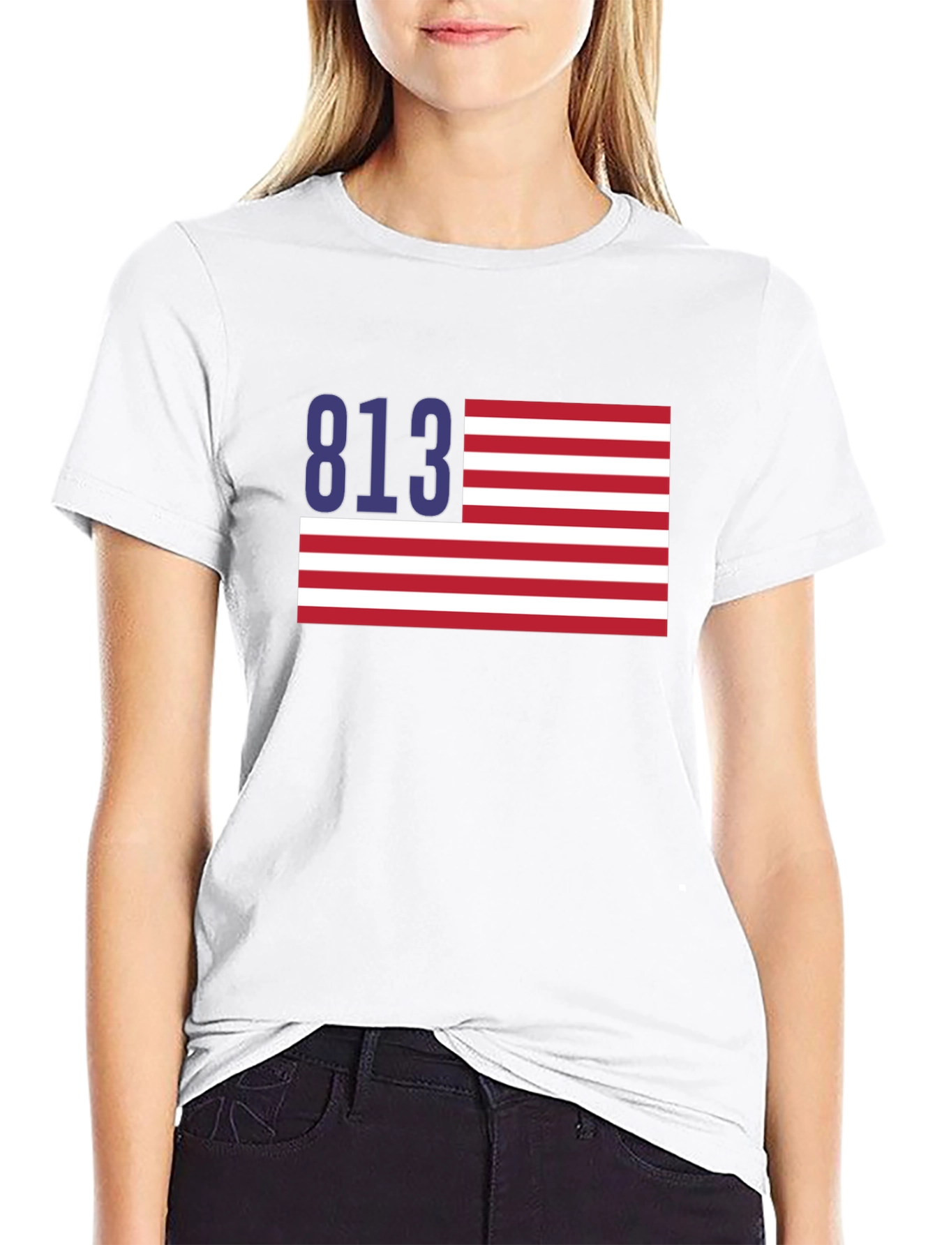 Black 813 Tampa Area Code American Flag T-Shirt view 9