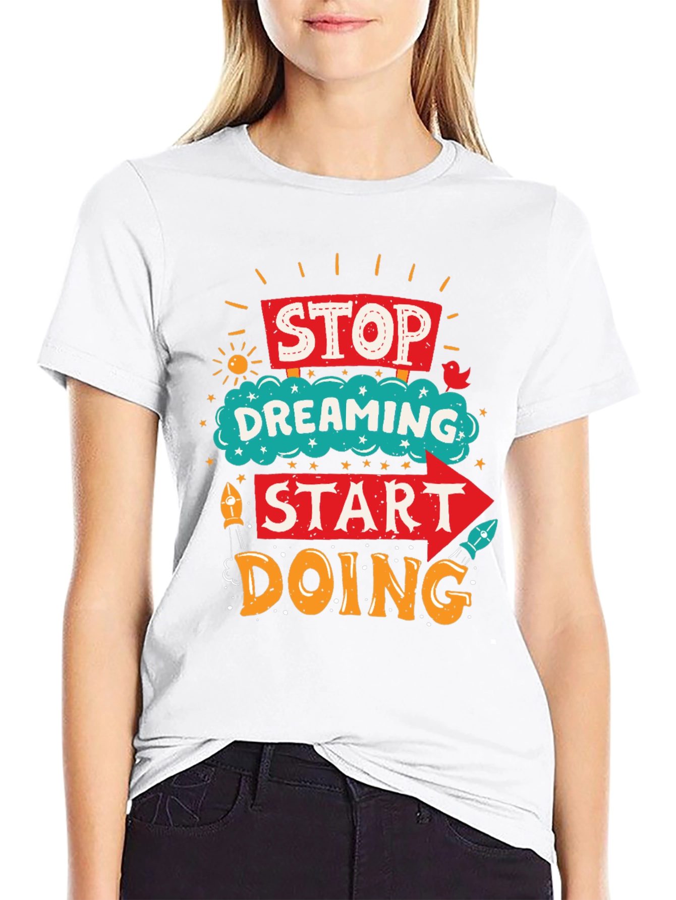 Black Stop Dreaming Start Doing Graphic Tee view 9
