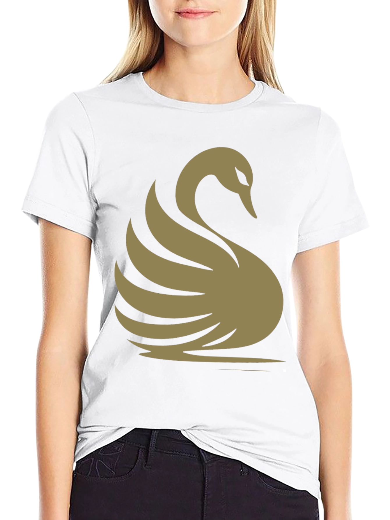 Black Elegant Swan Graphic Tee - Classic Black Cotton T-Shirt view 9