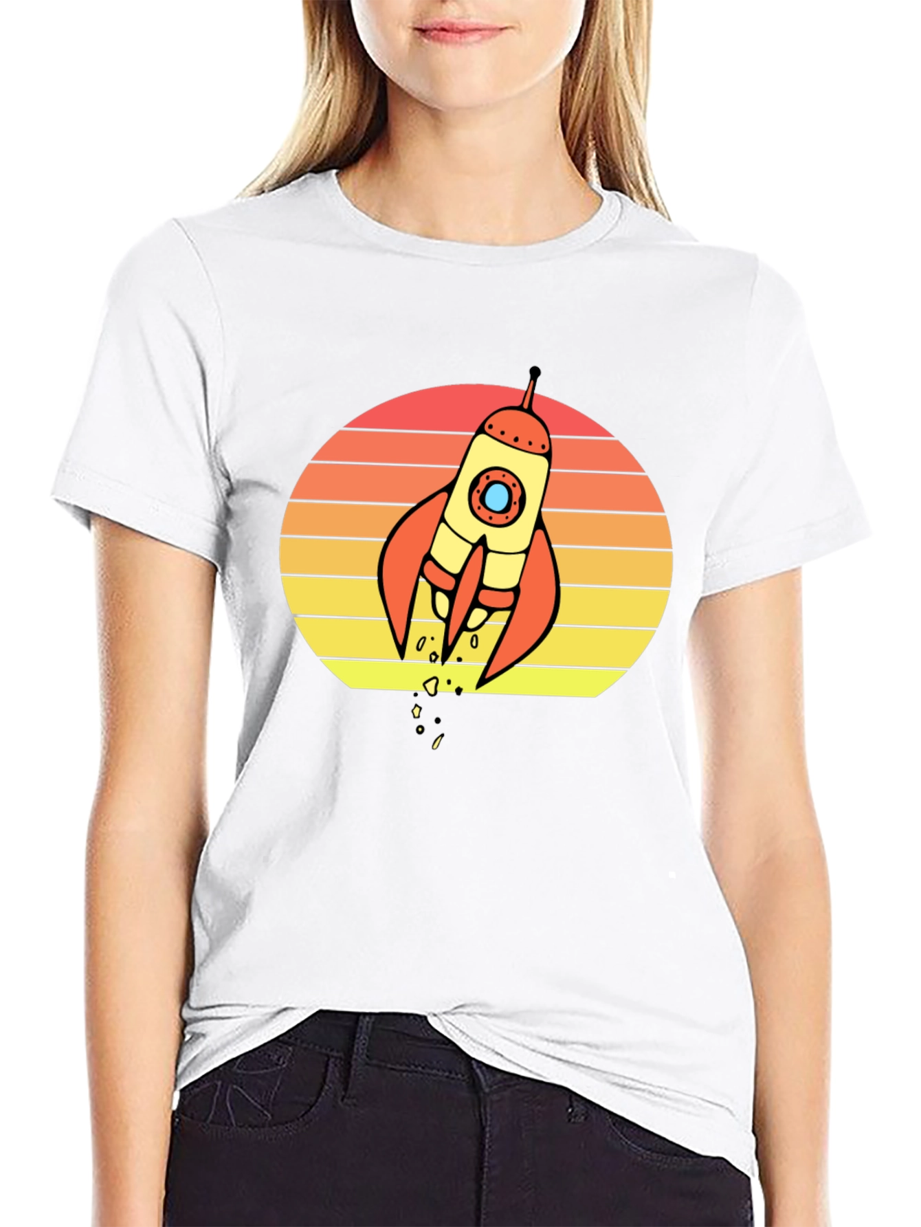 Black Retro Rocket Sunset Graphic T-Shirt - Space Lover Tee view 9