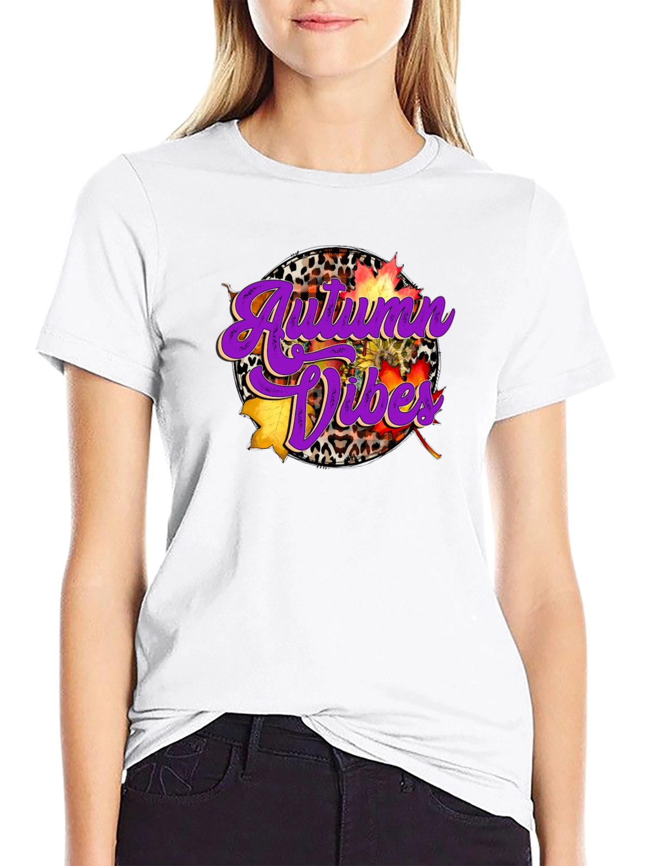 Black Autumn Vibes Leopard Print Graphic Tee view 9