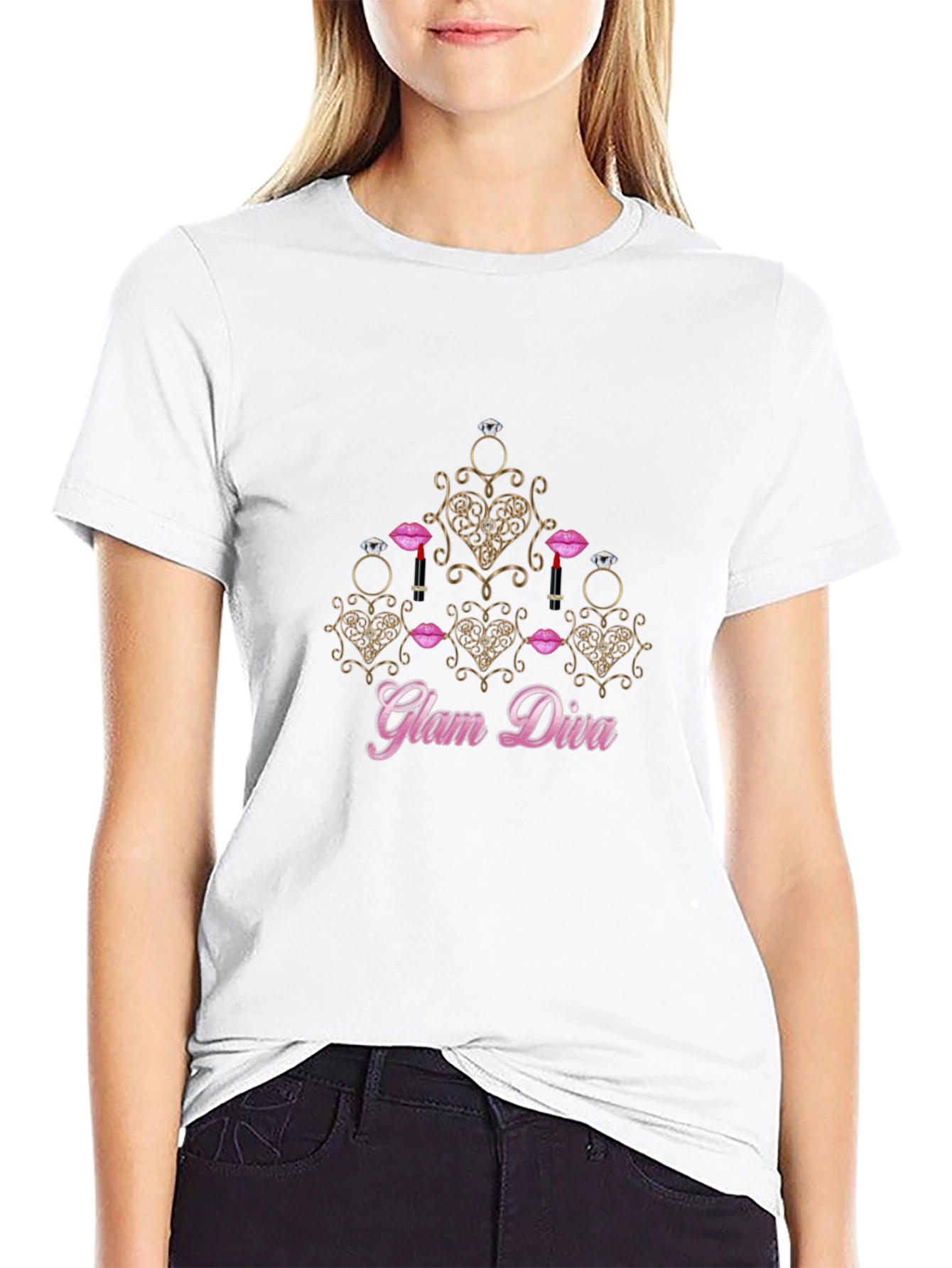 Black Glam Diva Graphic Black T-Shirt view 9