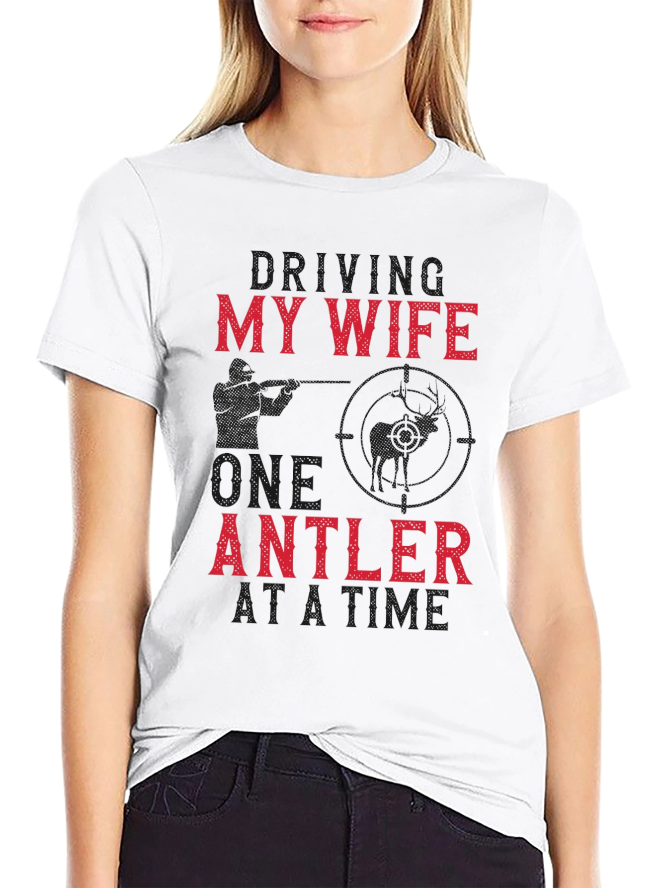 Black Driving My Wife One Antler at a Time Graphic Tee view 9