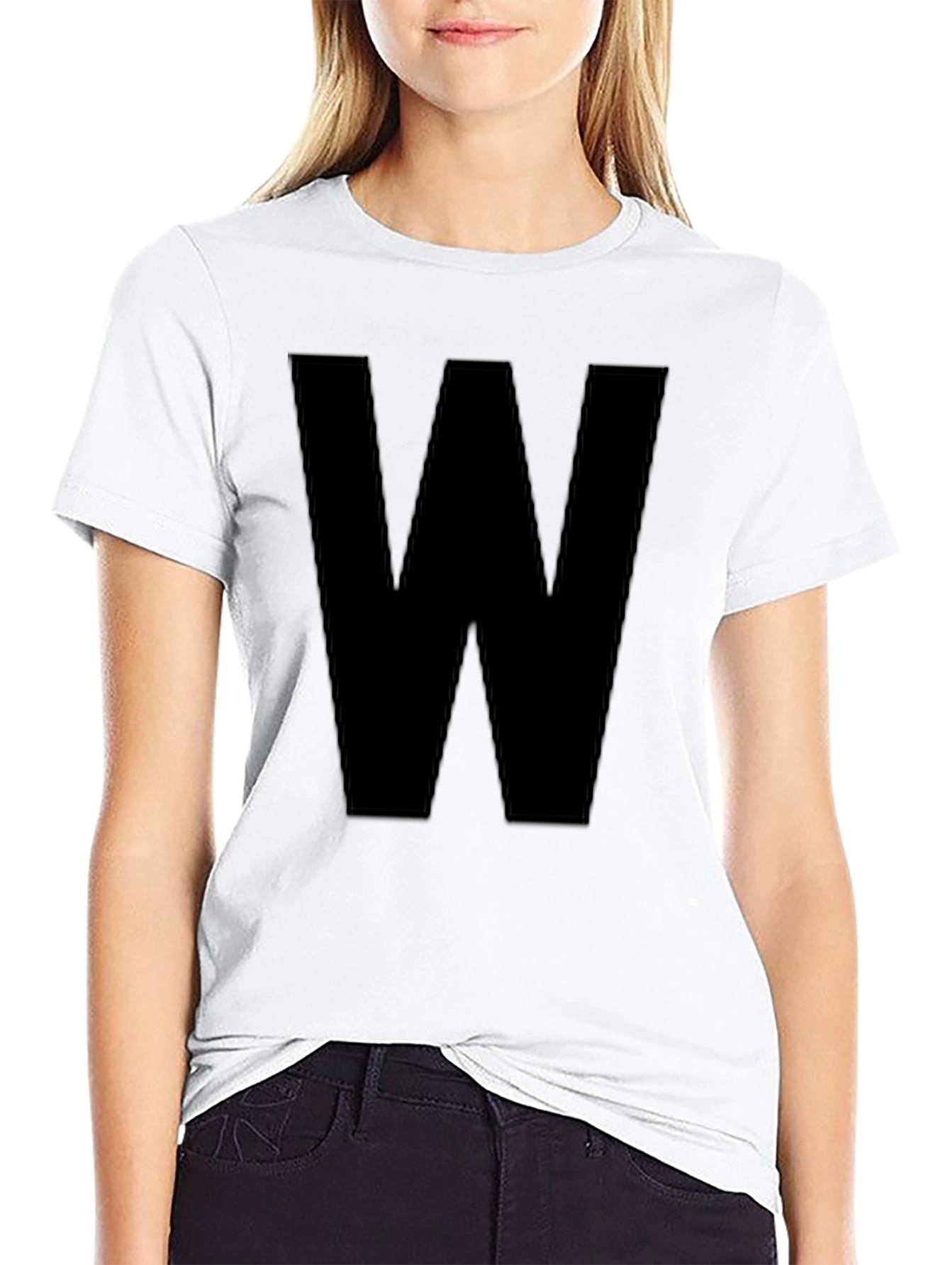 Black Bold Initial Tee - Black Letter W Graphic T-Shirt view 9