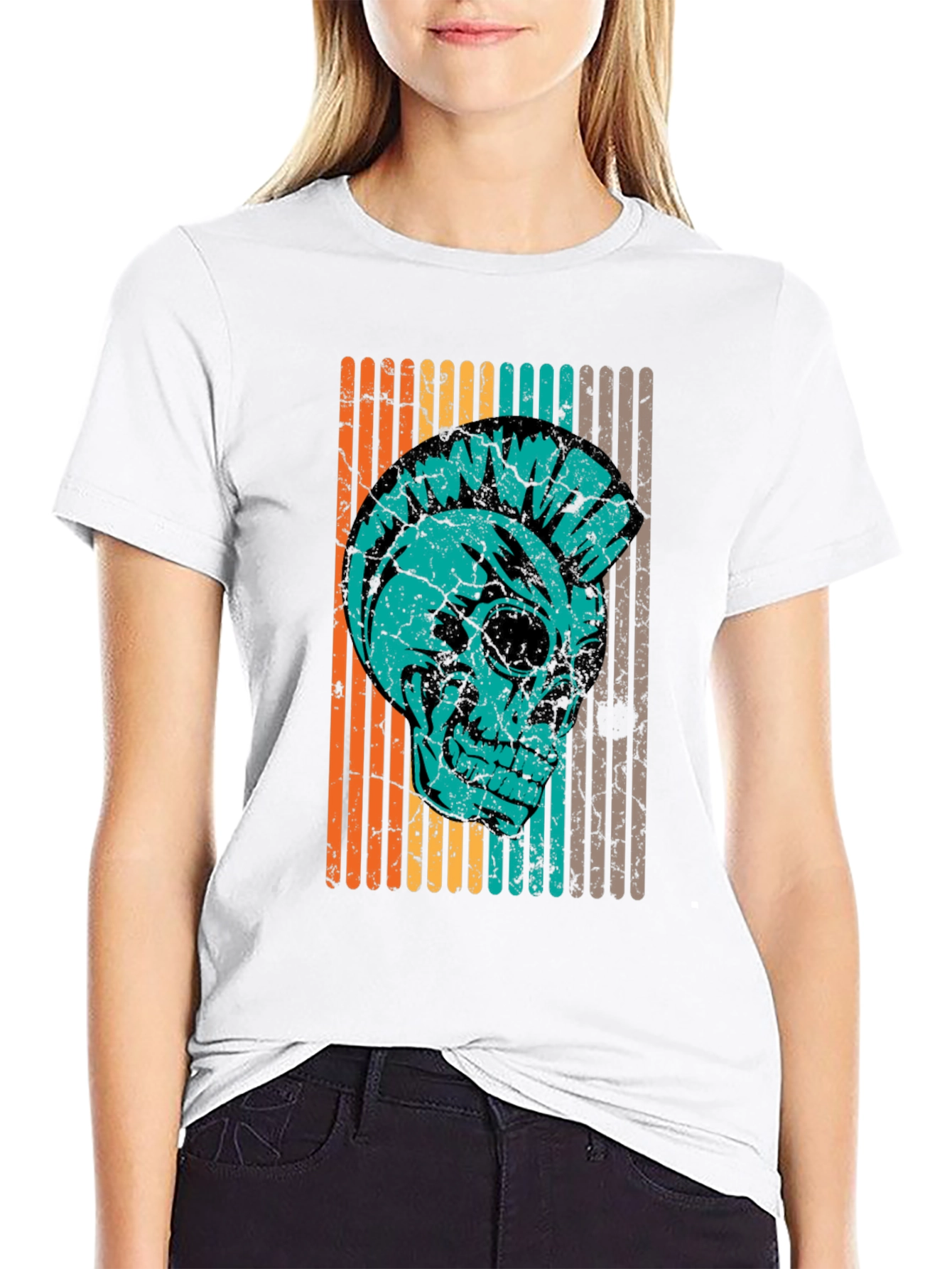 Black Retro Punk Skull T-Shirt - Vintage Style view 9