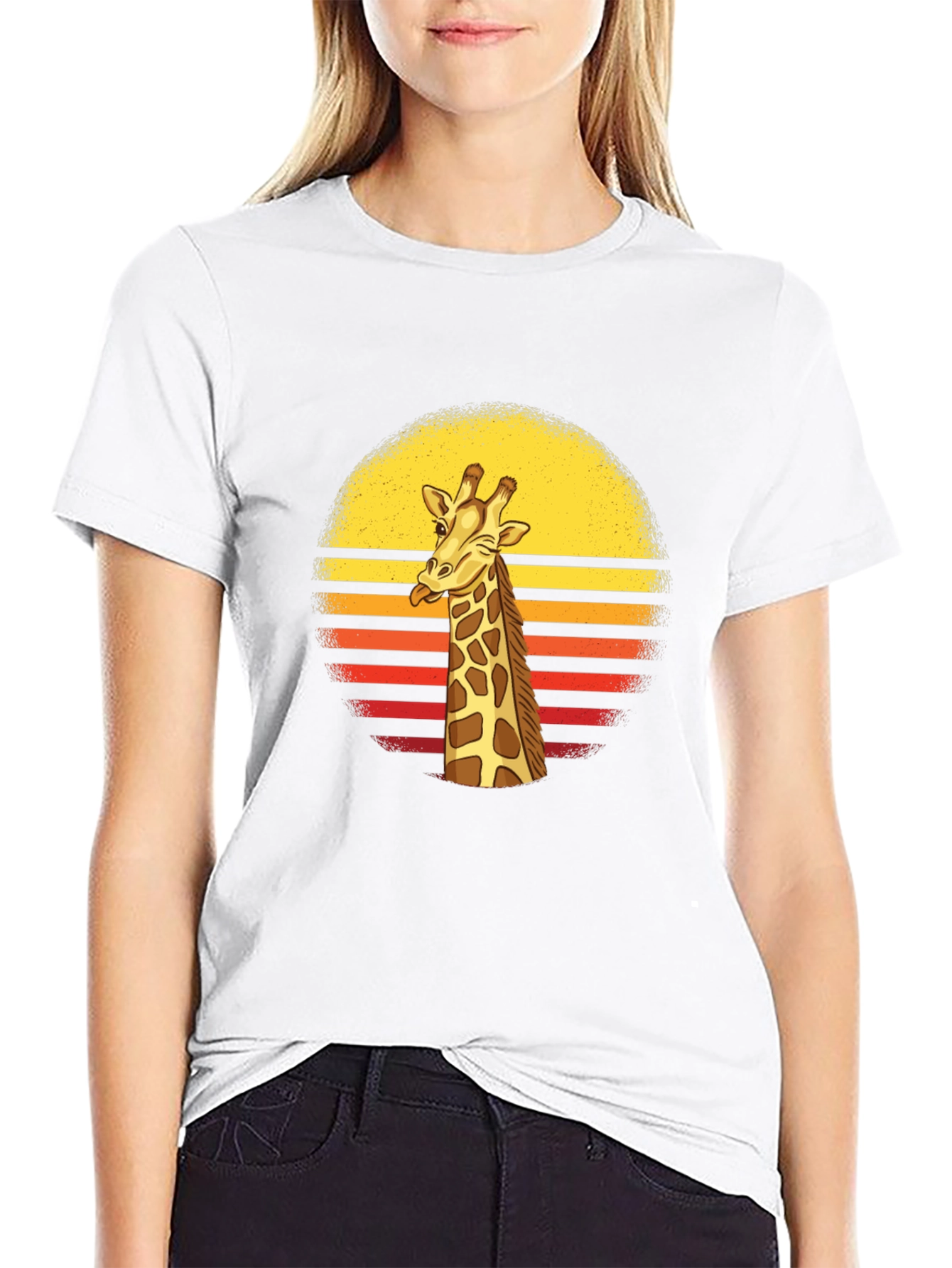 Black Giraffe Sunset Graphic Tee - Funny Animal T-Shirt view 9
