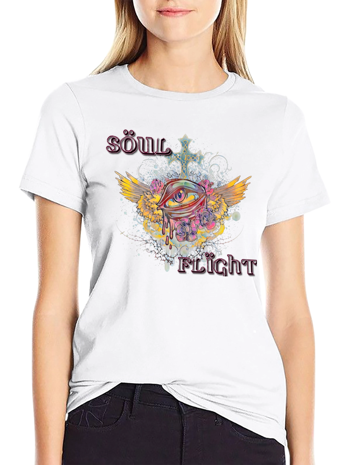 Black Soul Flight Graphic Print Black T-Shirt view 9