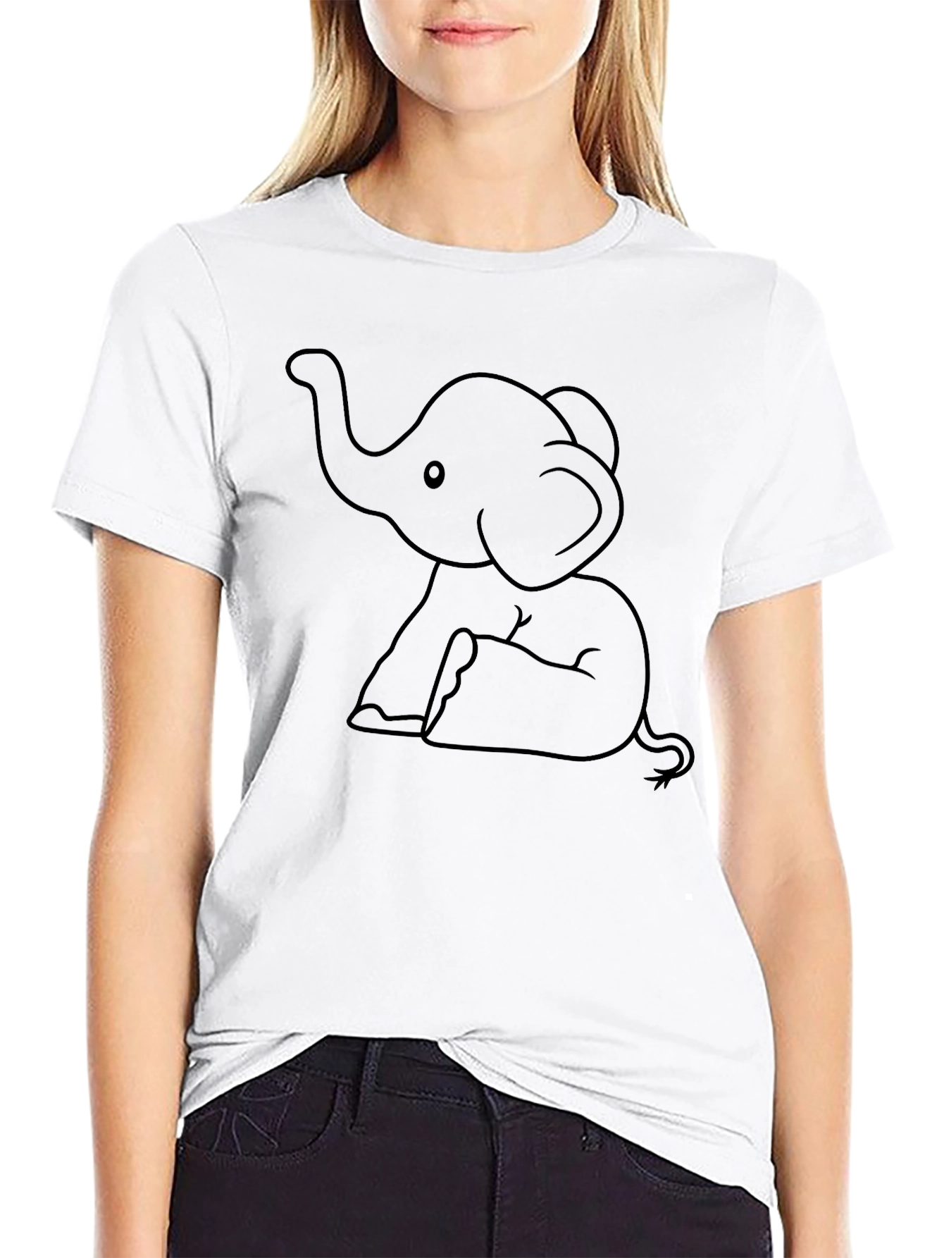 Black Cute Elephant Graphic Tee - Black Cotton T-Shirt view 9