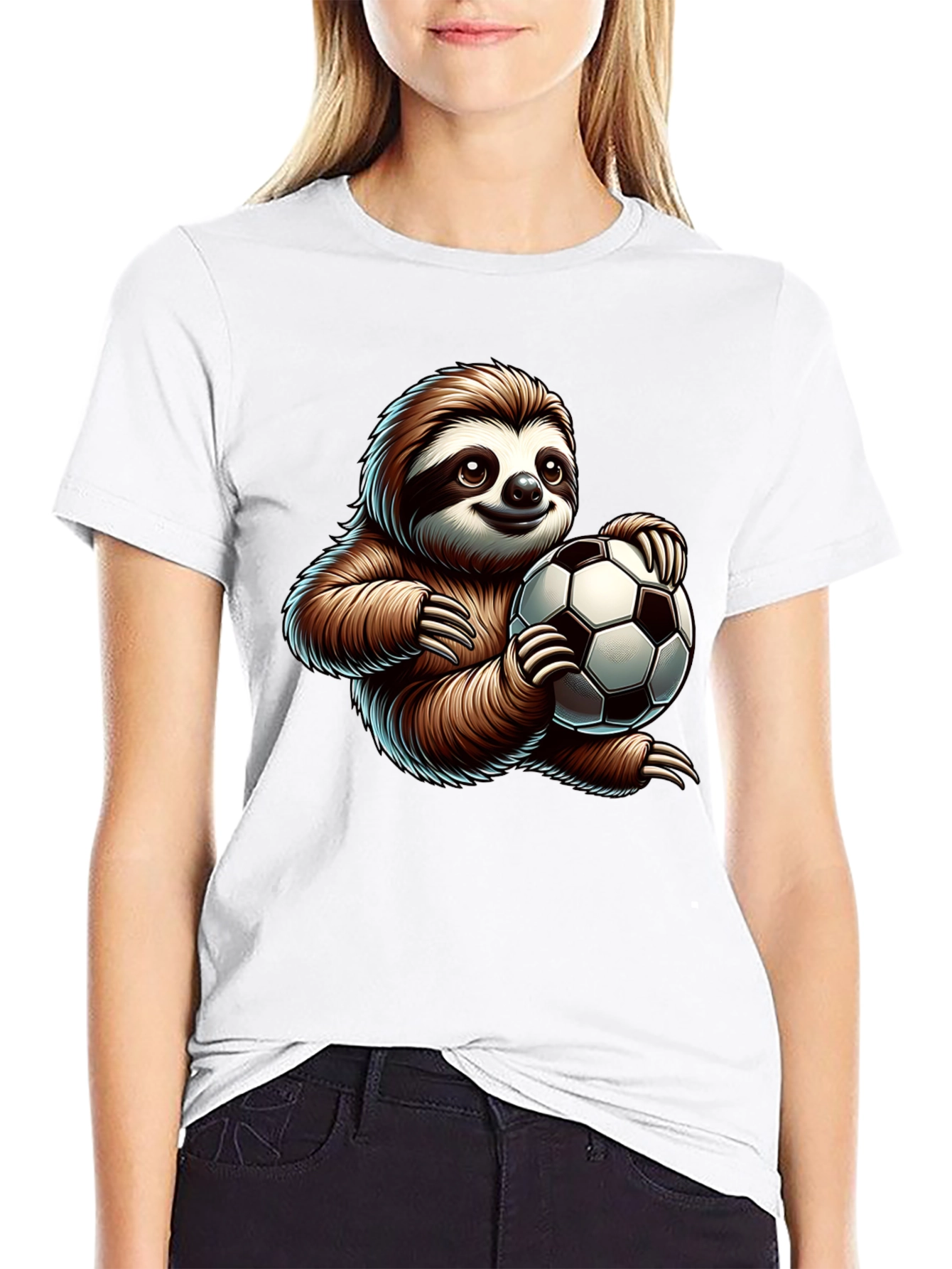 Black Sloth Soccer Fan T-Shirt - Cute Cartoon Design view 9