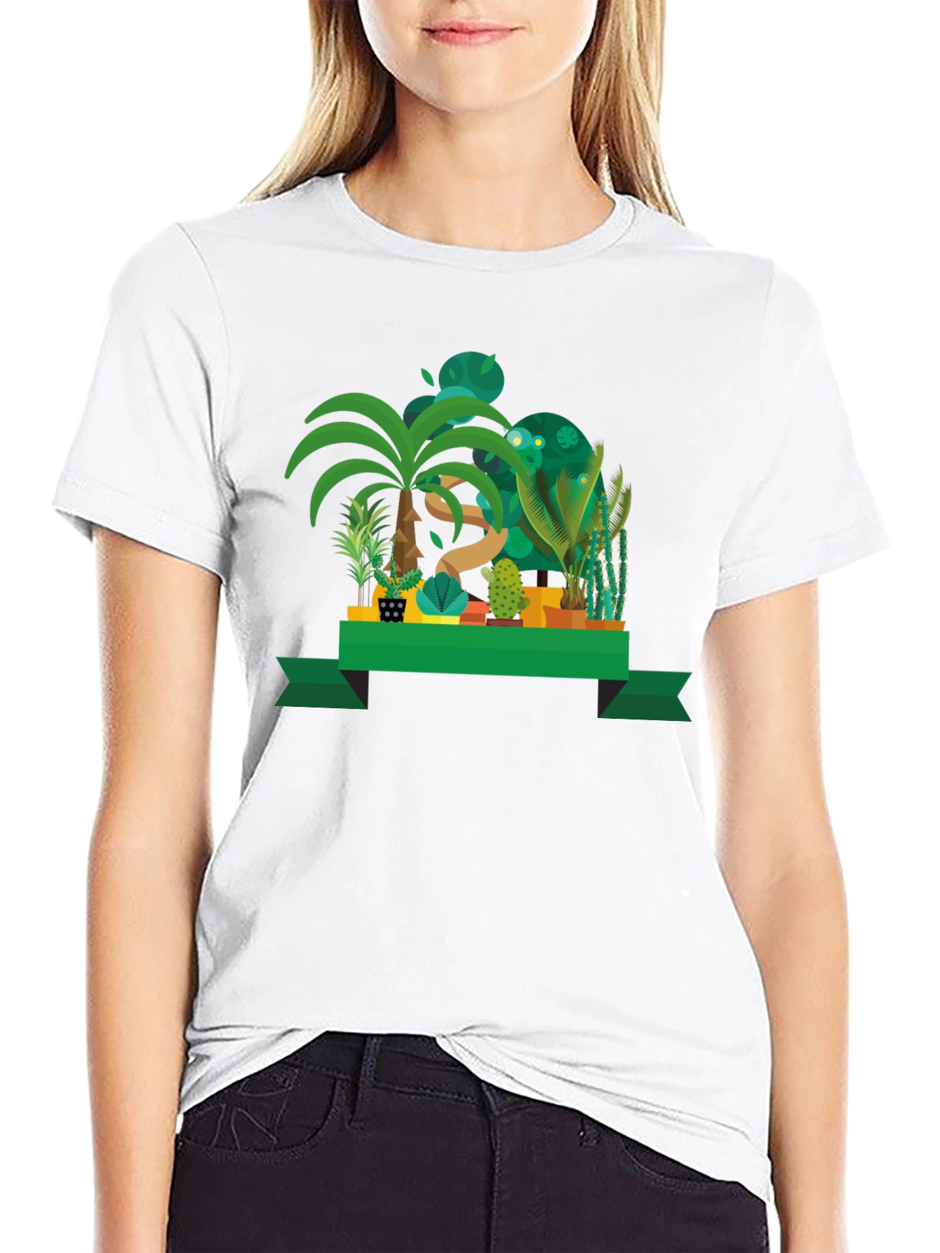 Black Tropical Plant Graphic Black T-Shirt view 9