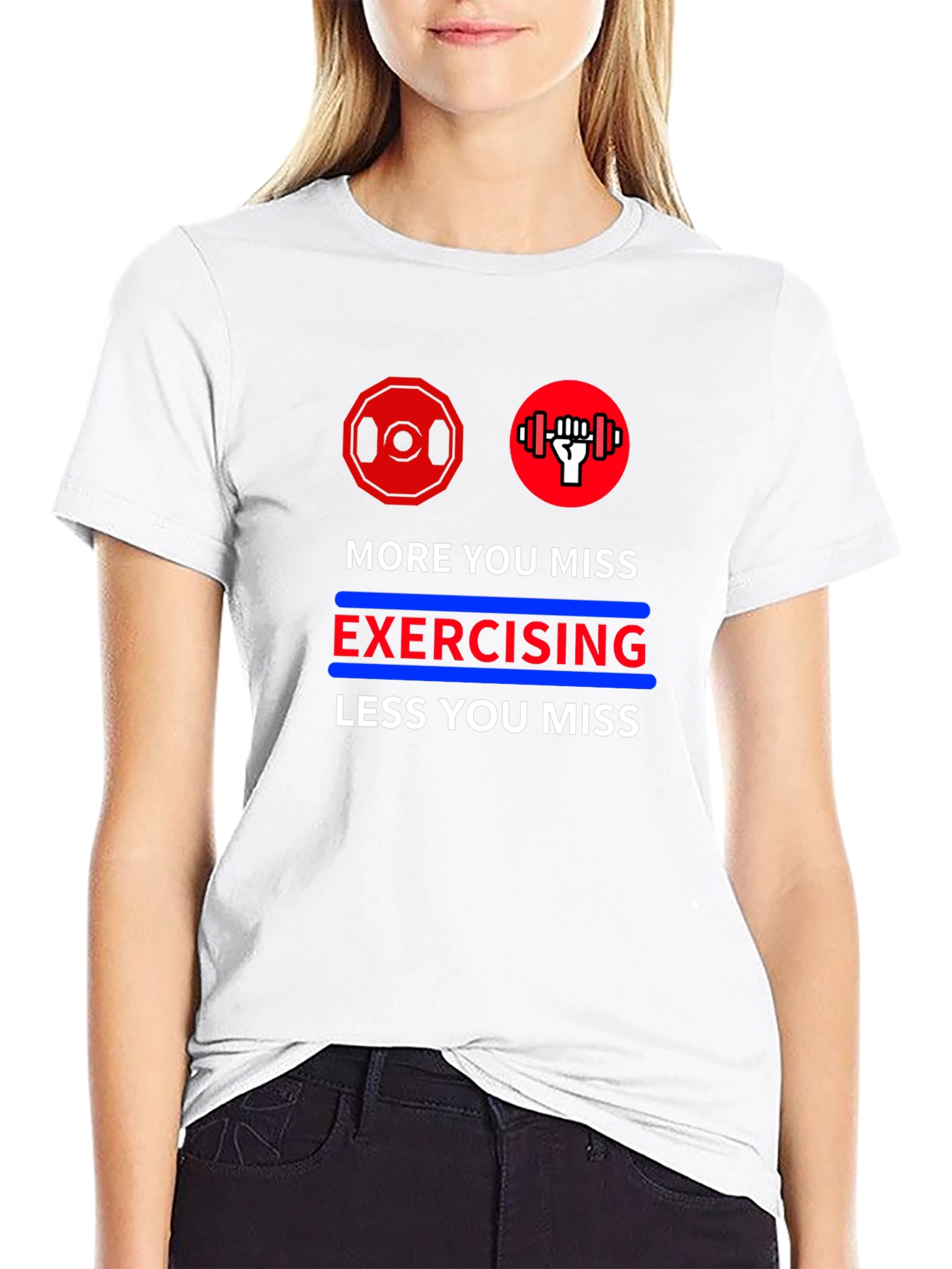Black Motivational Workout T-Shirt - More You Miss Exercising view 9