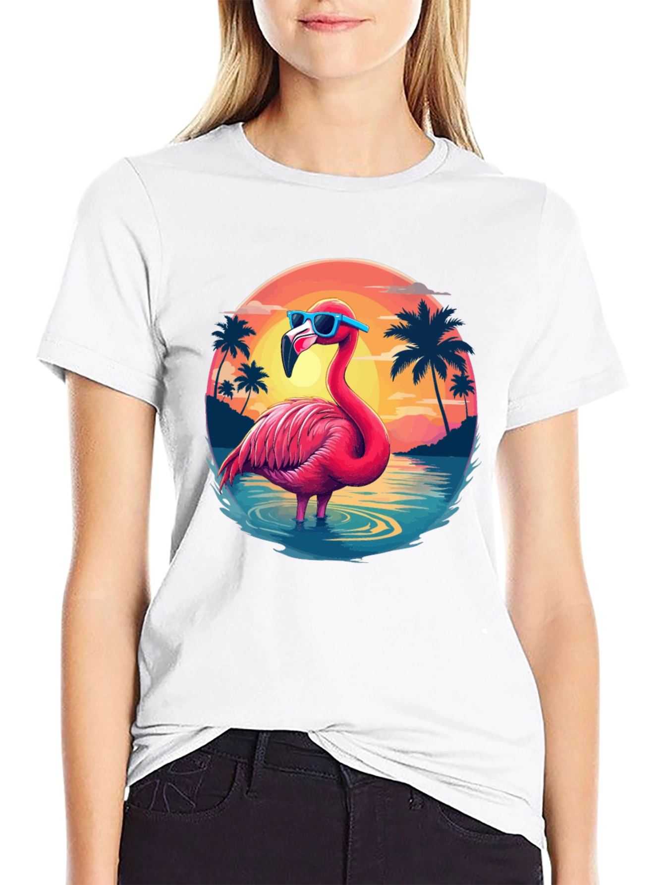 Black Tropical Flamingo T-Shirt - Summer Vibes view 9