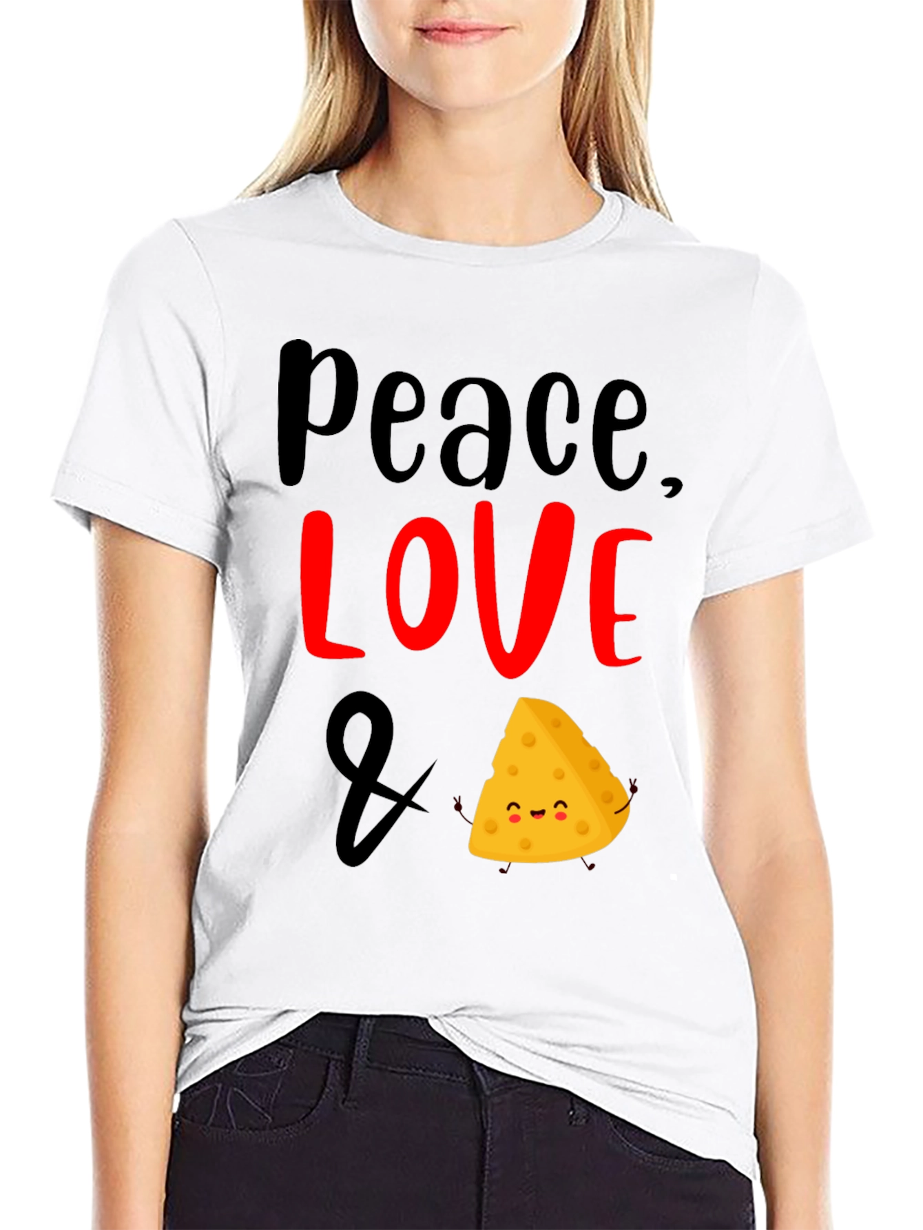 Black Peace Love & Cheese Funny Graphic T-Shirt view 9