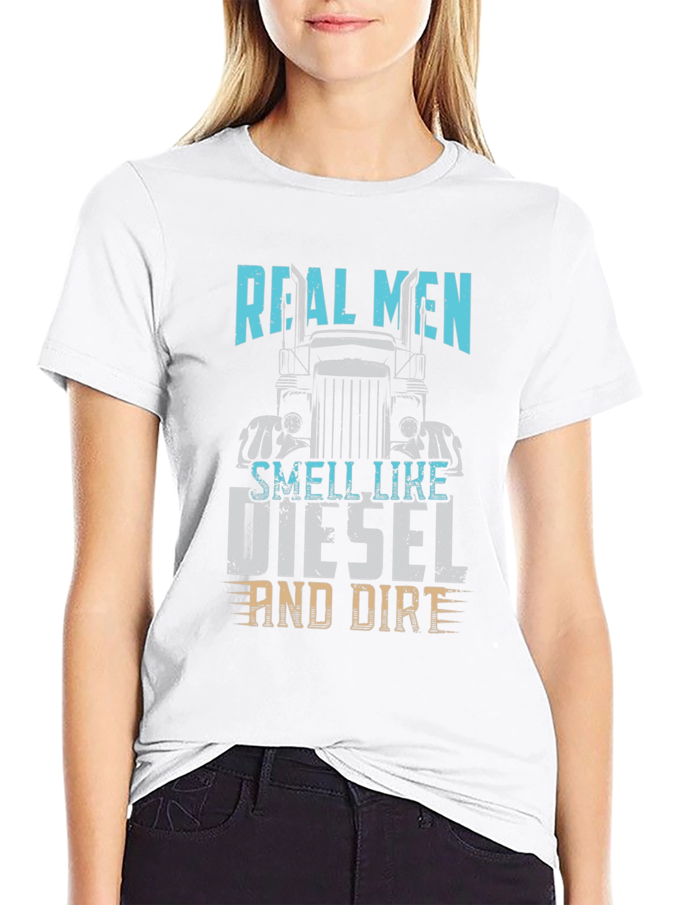 Black Real Men Diesel and Dirt Trucker T-Shirt view 9