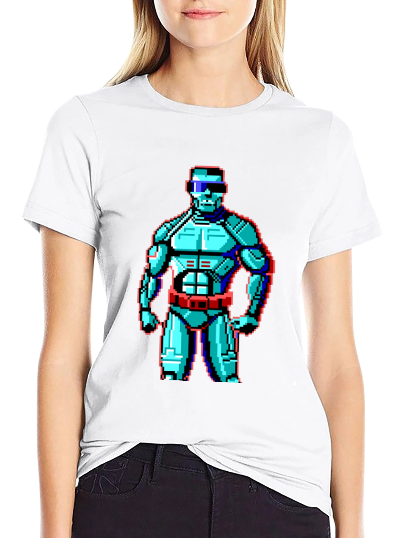 Black Retro Pixel Robot Graphic T-Shirt - Black view 9