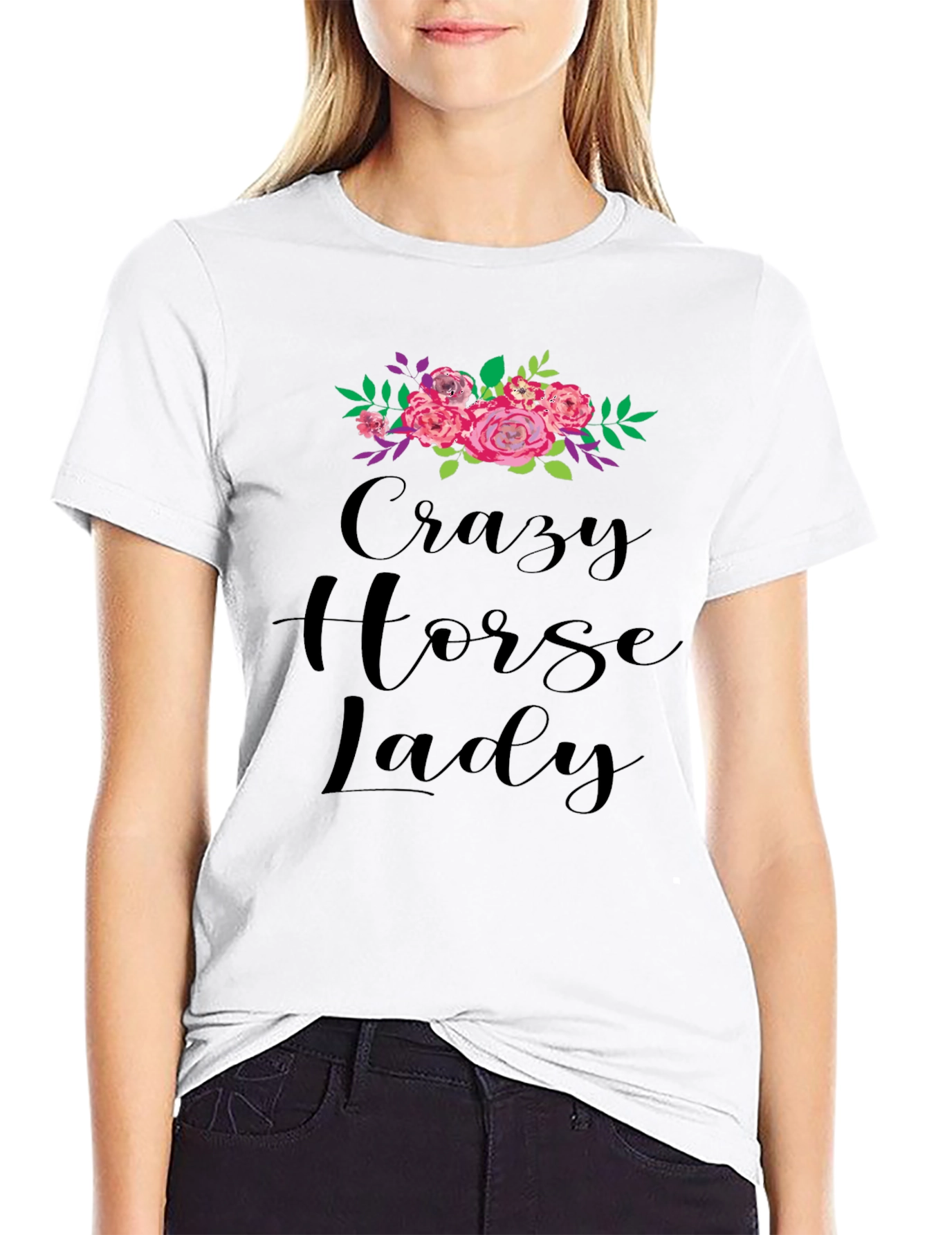 Crazy Horse Lady Floral Graphic Tee - Black - 9