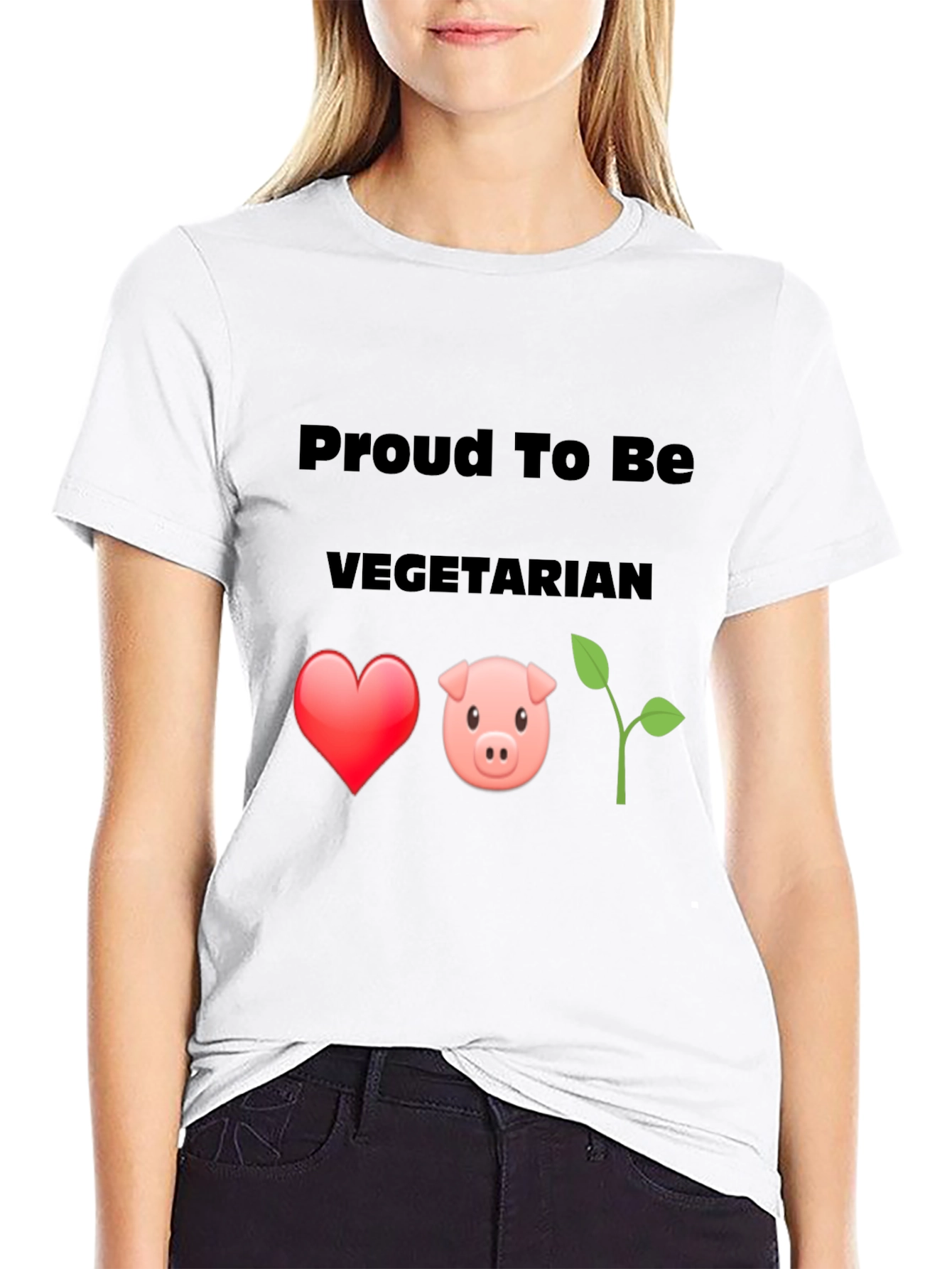 Black Proud Vegetarian Graphic Tee - Heart Pig Plant Design view 9