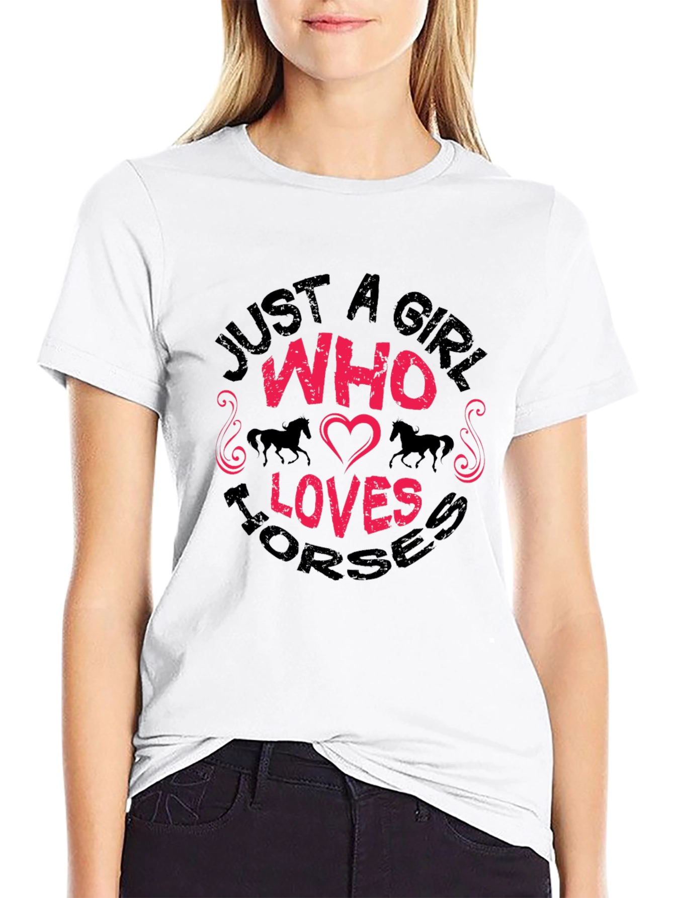 Black Just A Girl Who Loves Horses Graphic T-Shirt view 9