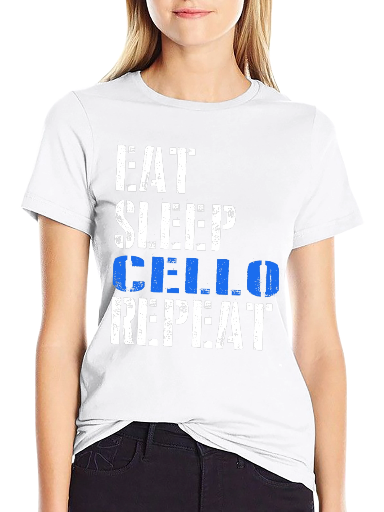 Black Eat Sleep Cello Repeat Black Graphic Tee view 9