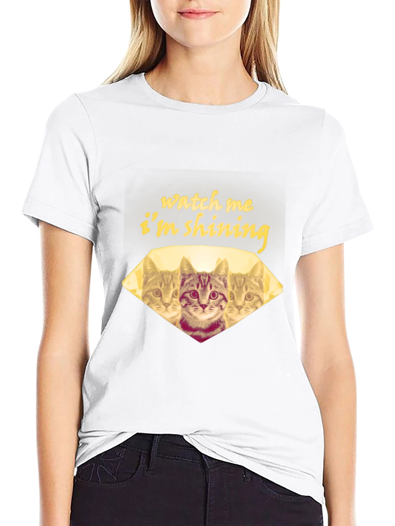 Black Watch Me I'm Shining Cat T-Shirt - Unisex Black Tee view 9