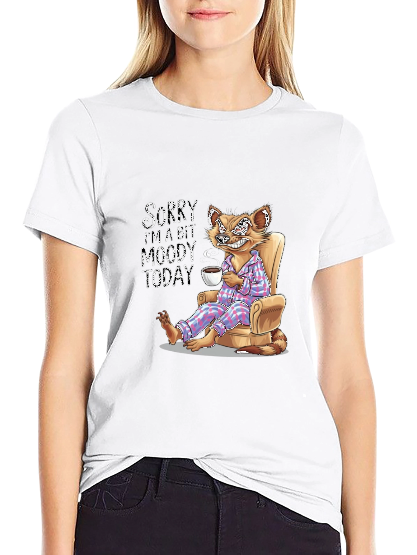 Black Moody Cartoon Fox T-Shirt view 9