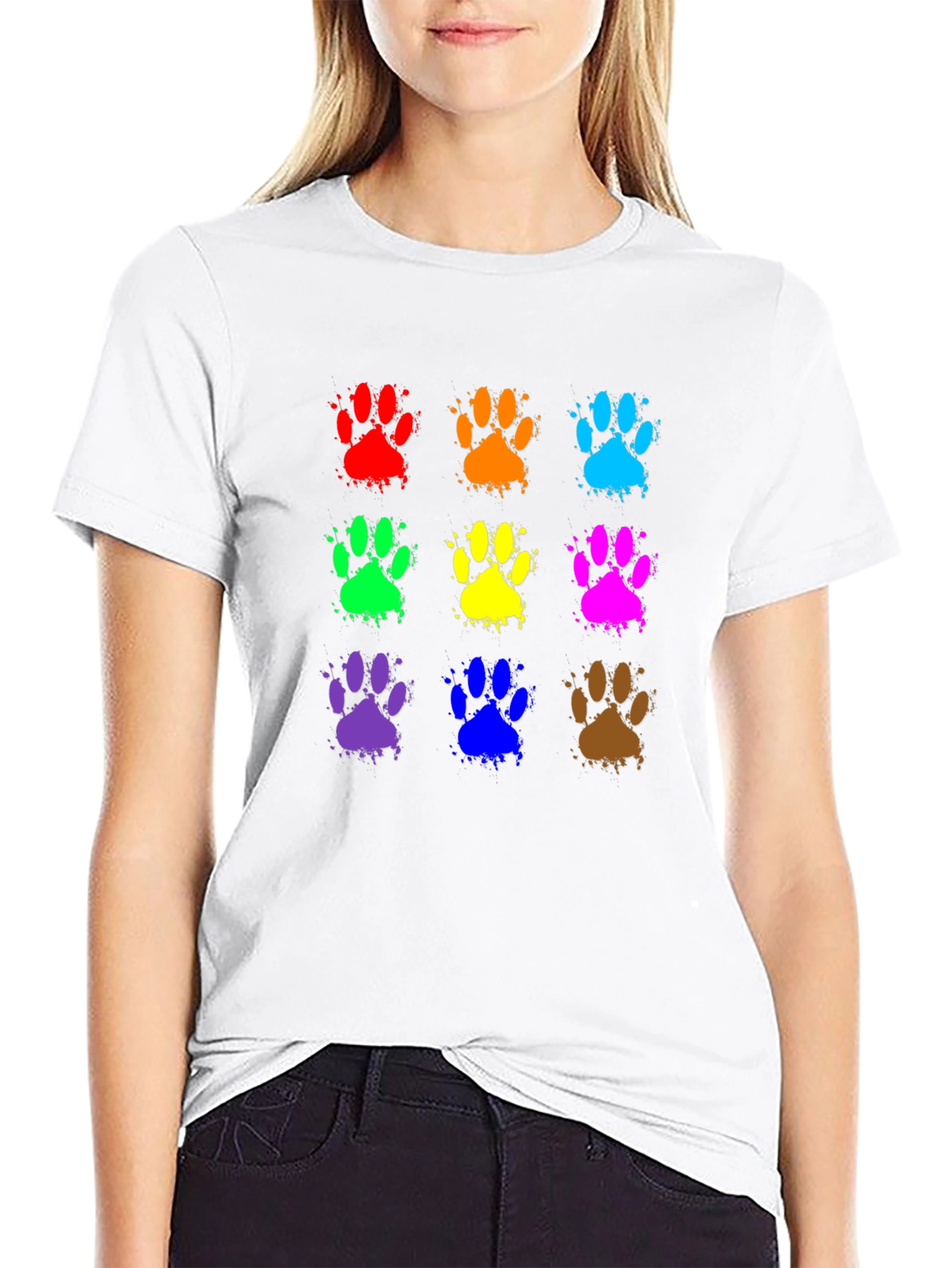 Black Colorful Paw Print T-Shirt - Fun Animal Lover Tee view 9