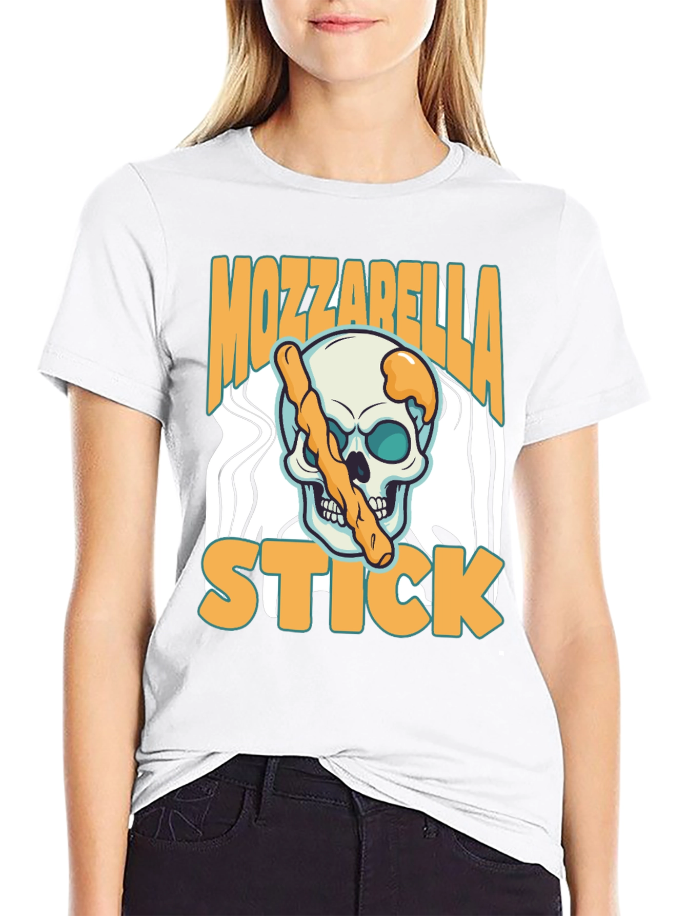 Black Mozzarella Stick Skull Graphic Tee view 9